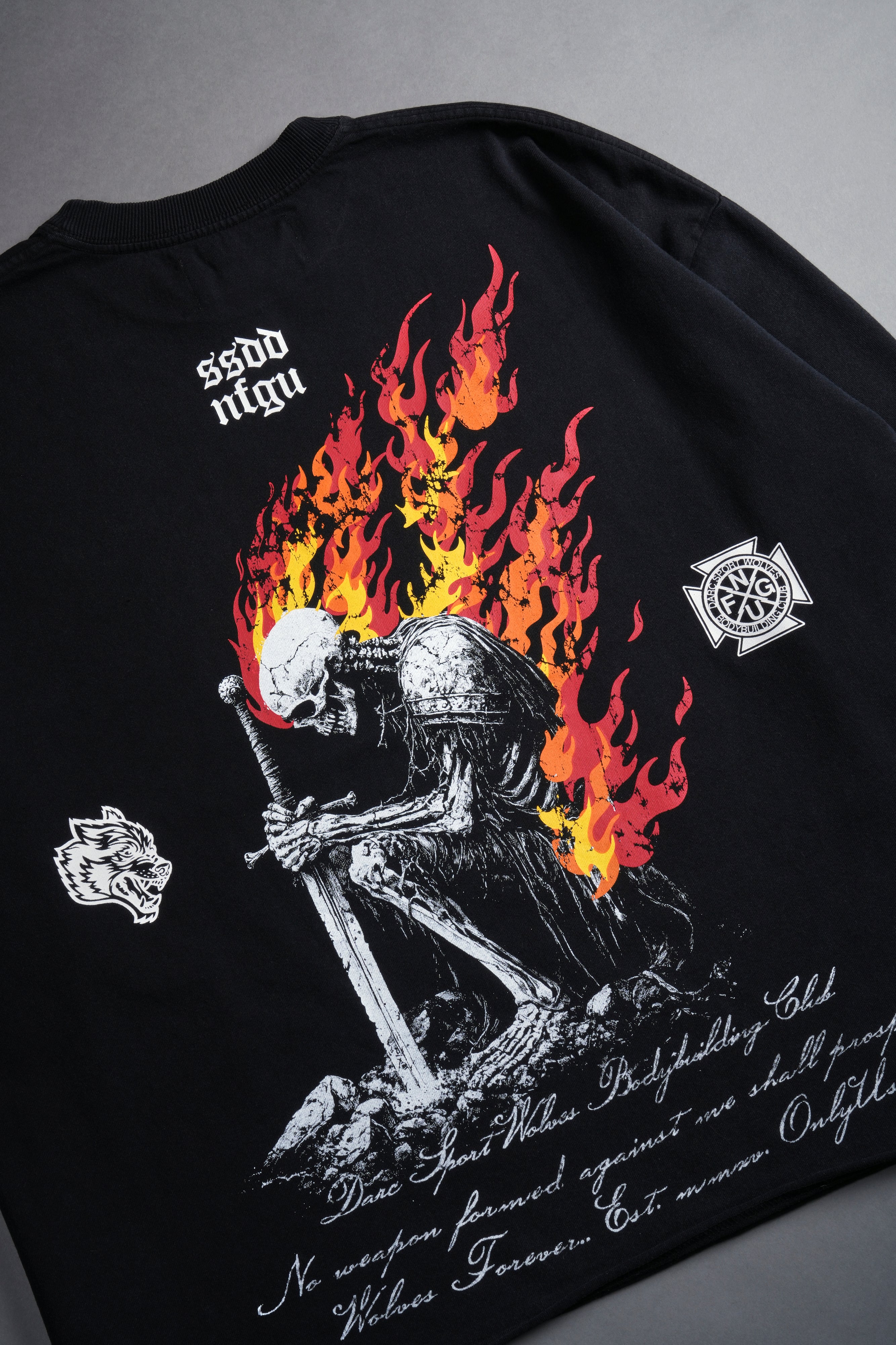 Sacred Fire Grunge Raw Hem "Box Cut" Tee in Black
