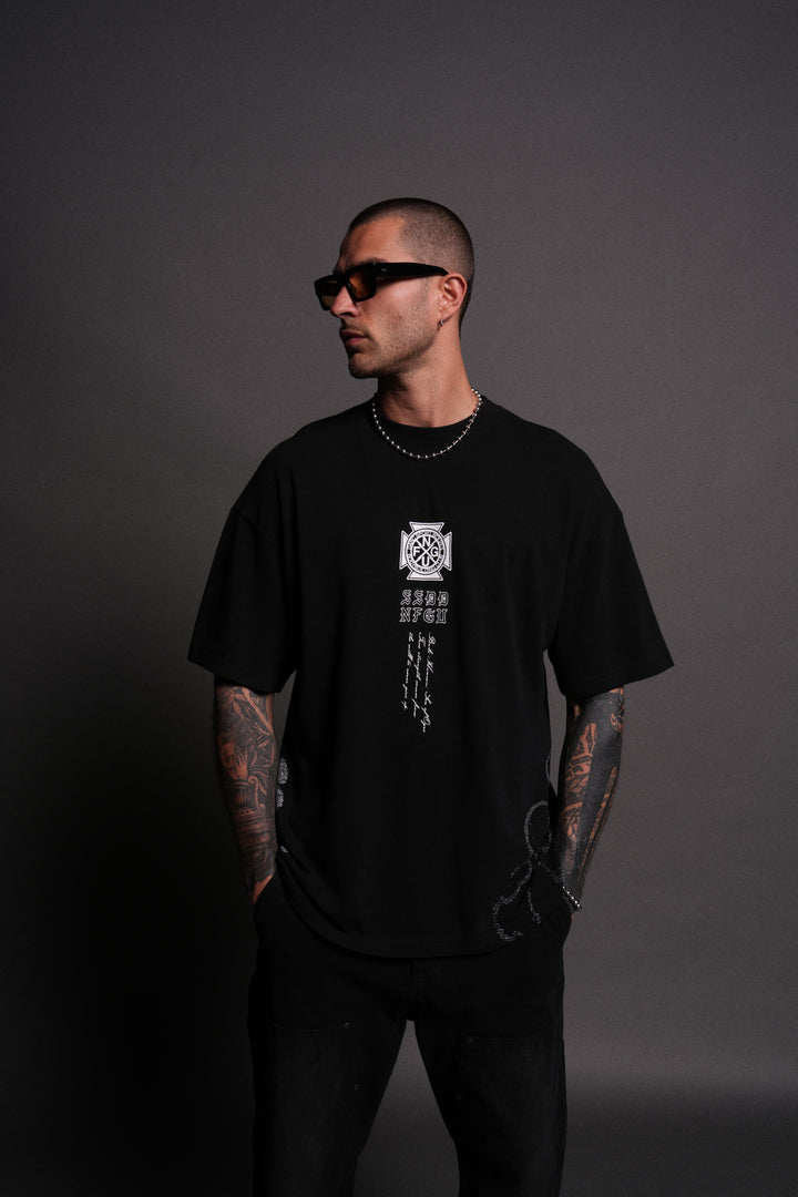 Jack Hanma "Side By Side" Series Premium Oversized Tee in Black