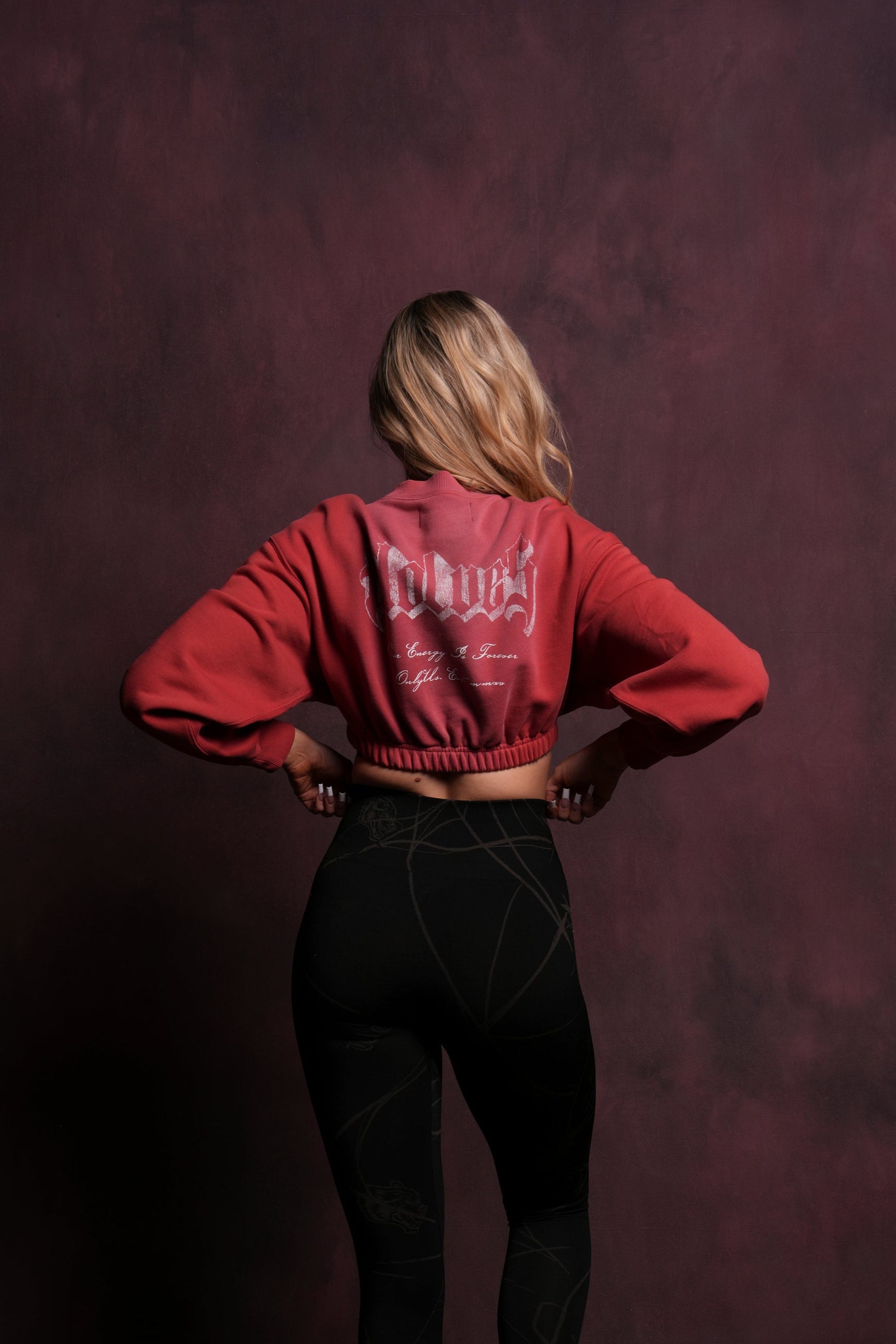 Her Darcness "Gwen" (Cropped) Crewneck in Roman Red Tonal Sun Fade