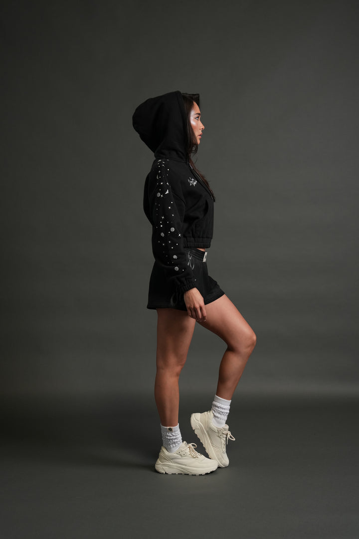 Darc Constellation "Chambers" (Cropped) Zip She Hoodie in Black