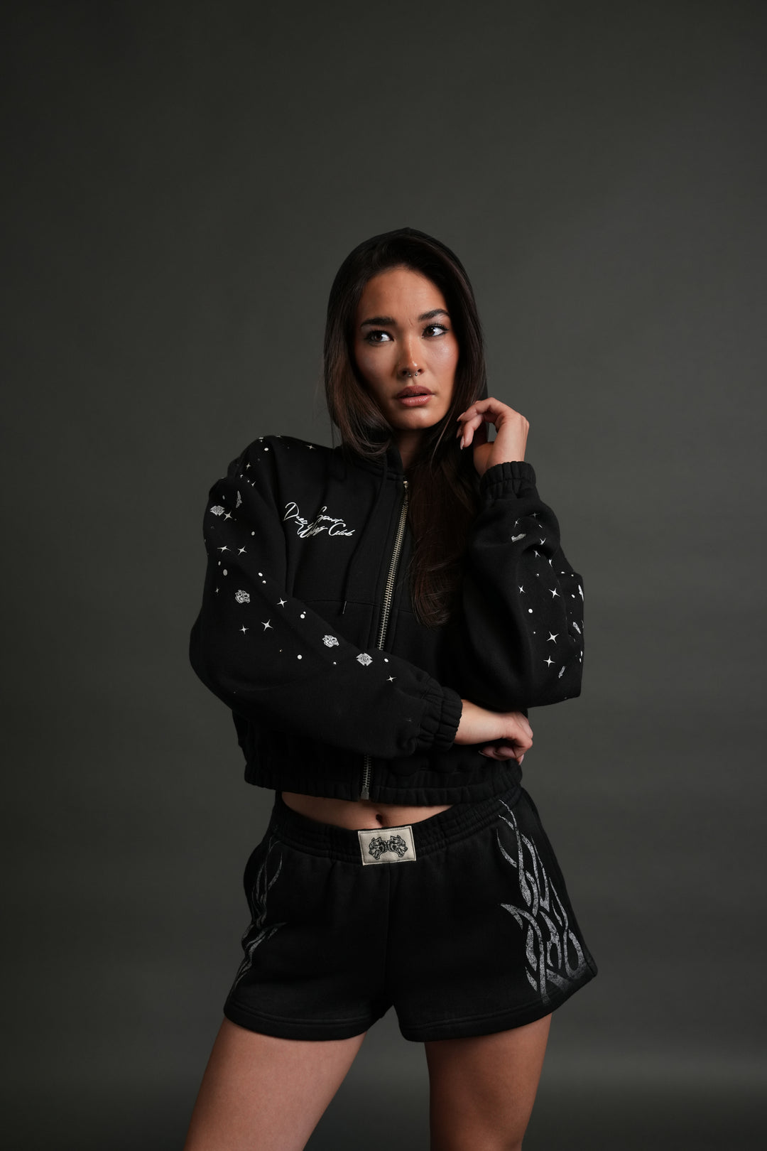 Darc Constellation "Chambers" (Cropped) Zip She Hoodie in Black