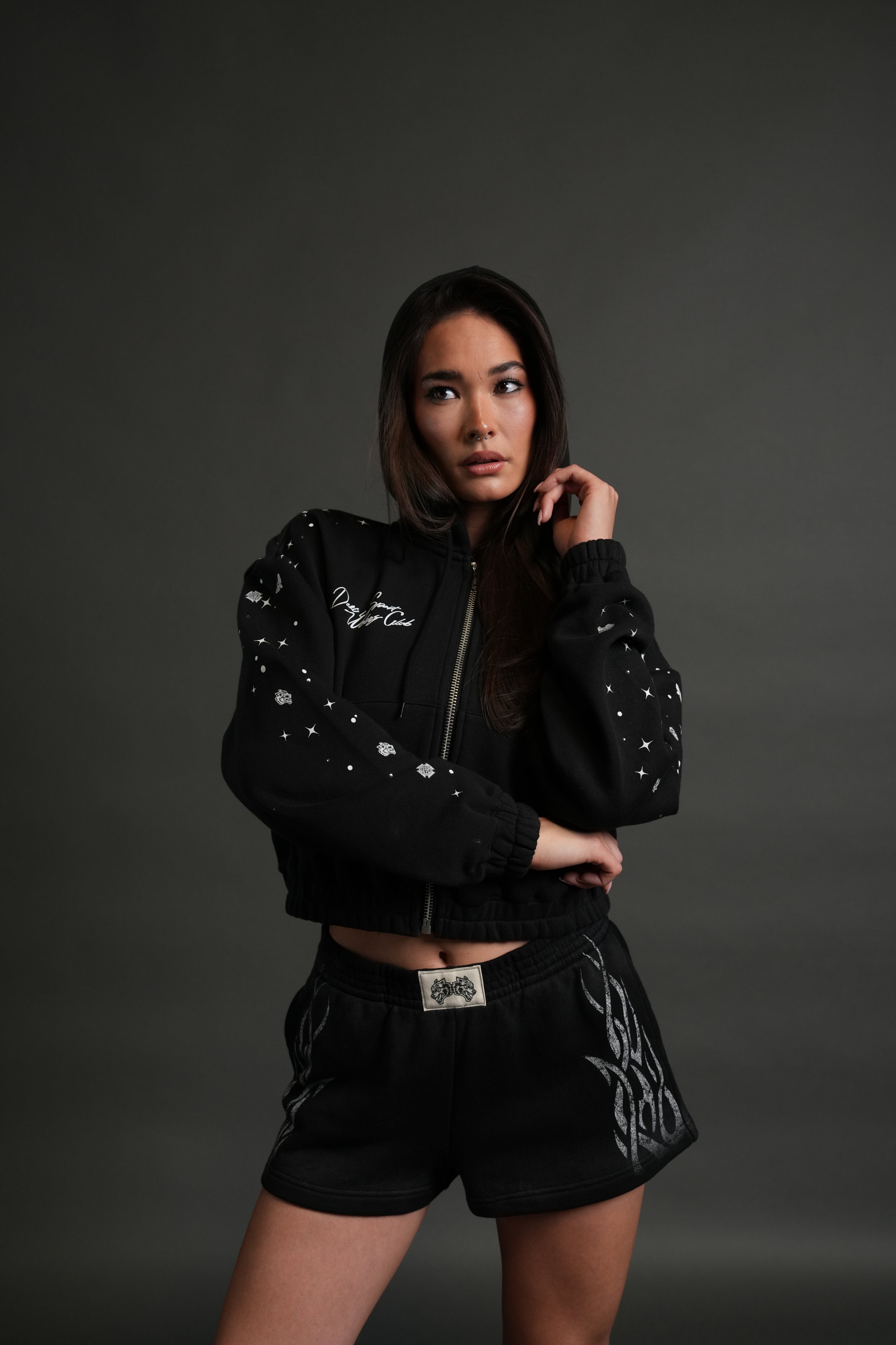 Darc Constellation "Chambers" (Cropped) Zip She Hoodie in Black