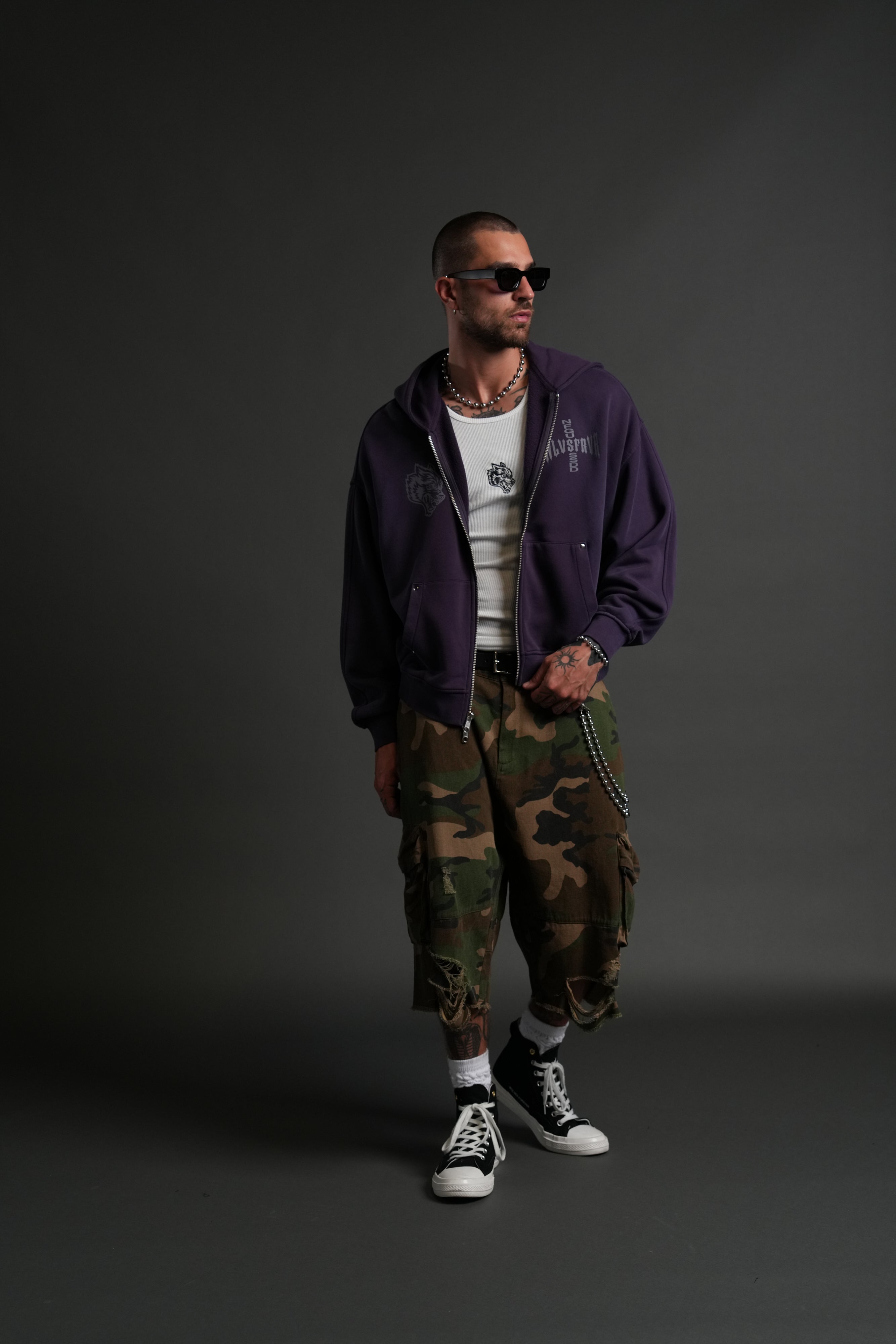 Iron Code Darco Double Zip Hoodie in Phantom Purple Inverted Sun Fade