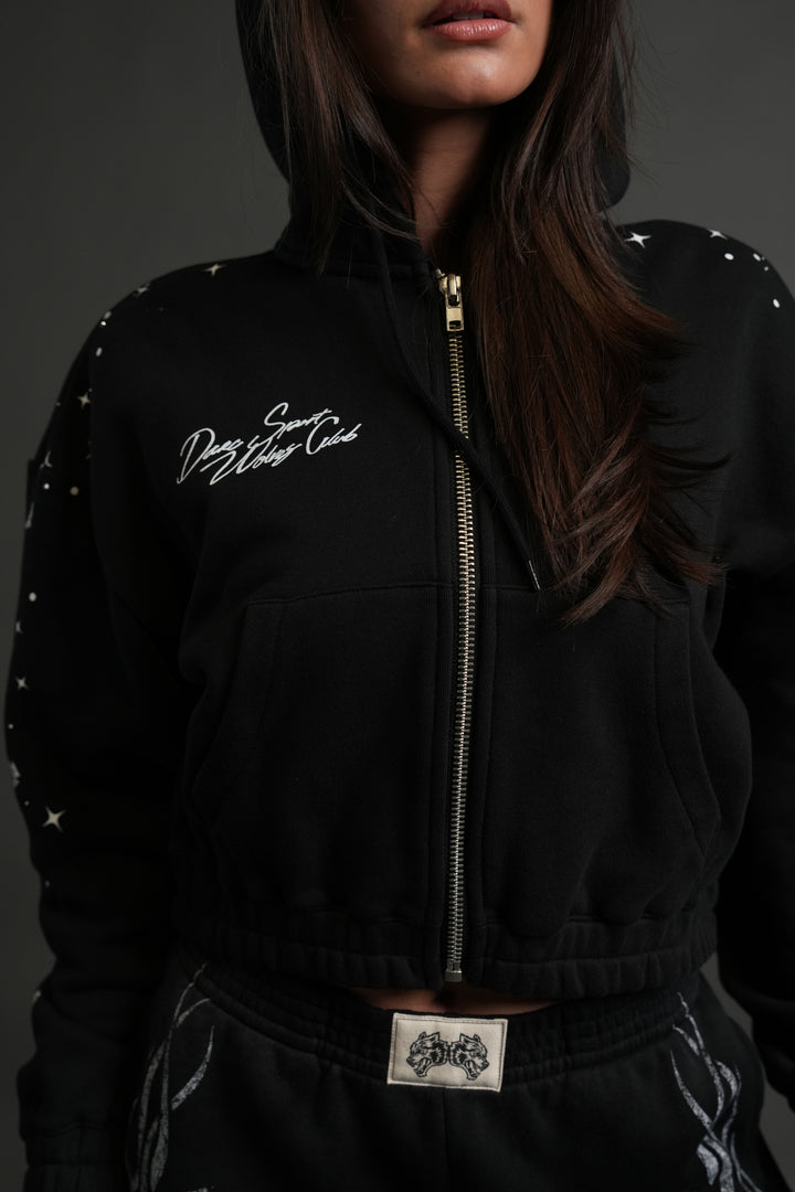 Darc Constellation "Chambers" (Cropped) Zip She Hoodie in Black