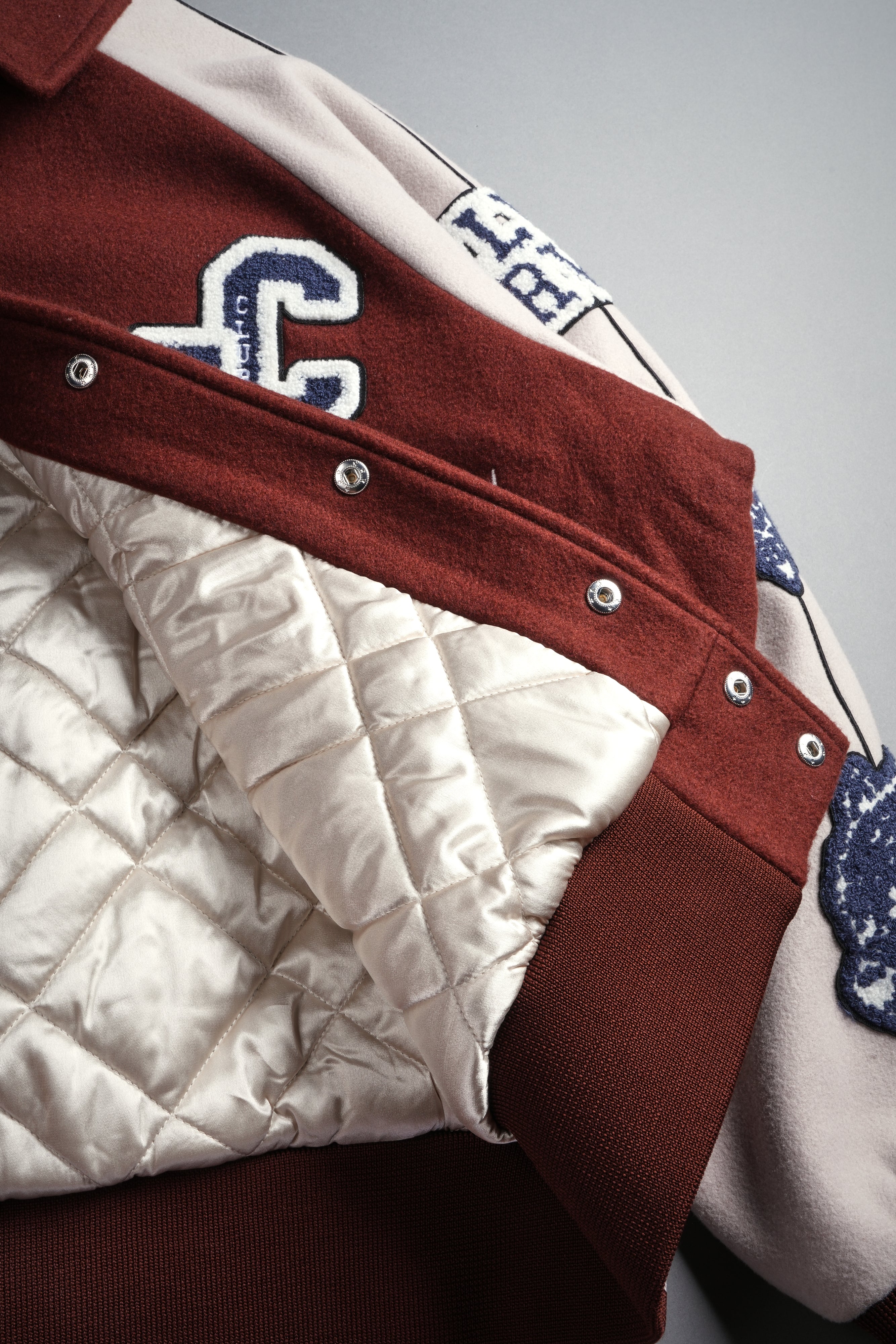 Mickey Mouse Wolves Club Roxy Box Cut Rudy Letterman Jacket in Oxblood/Clay