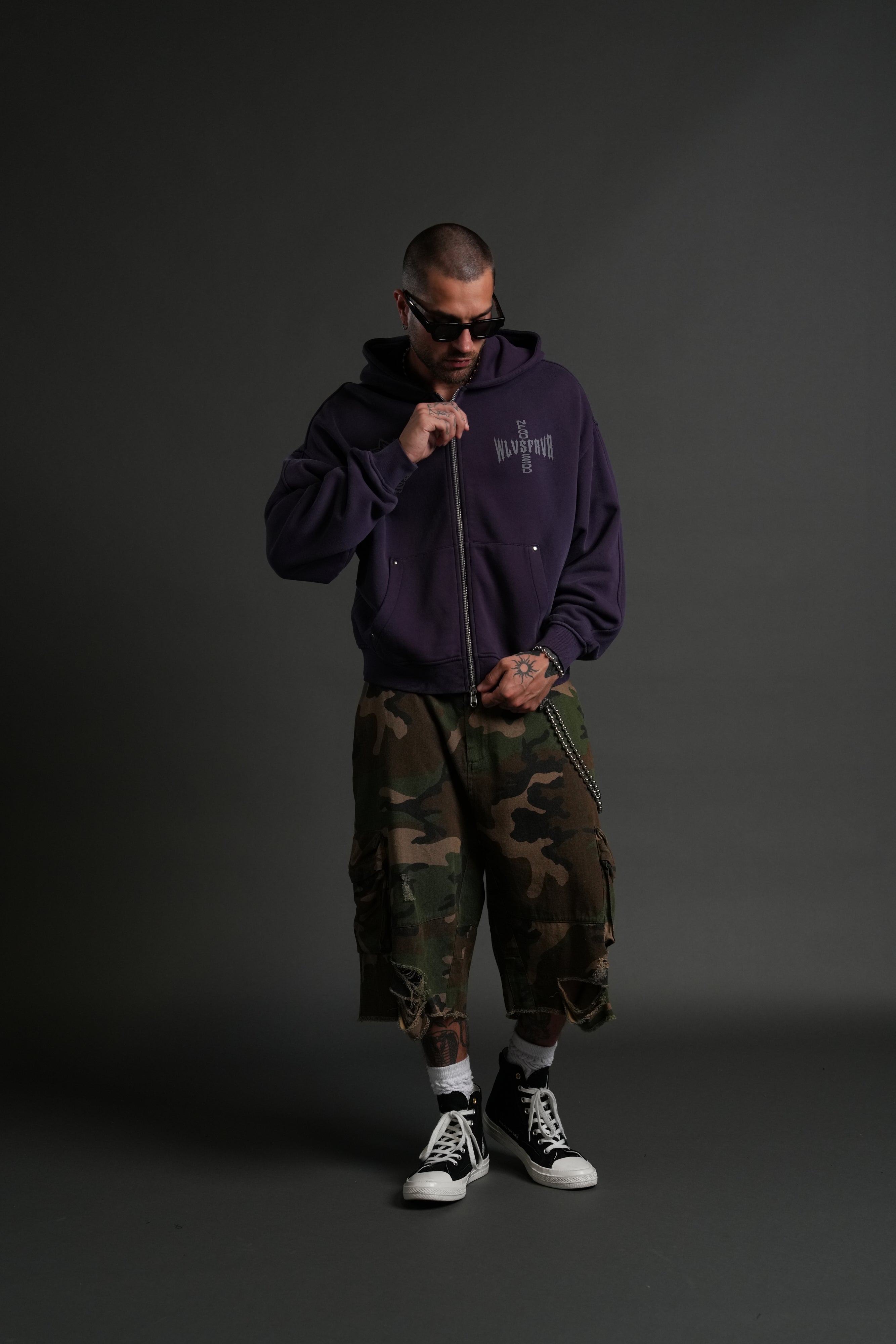 Iron Code Darco Double Zip Hoodie in Phantom Purple Inverted Sun Fade