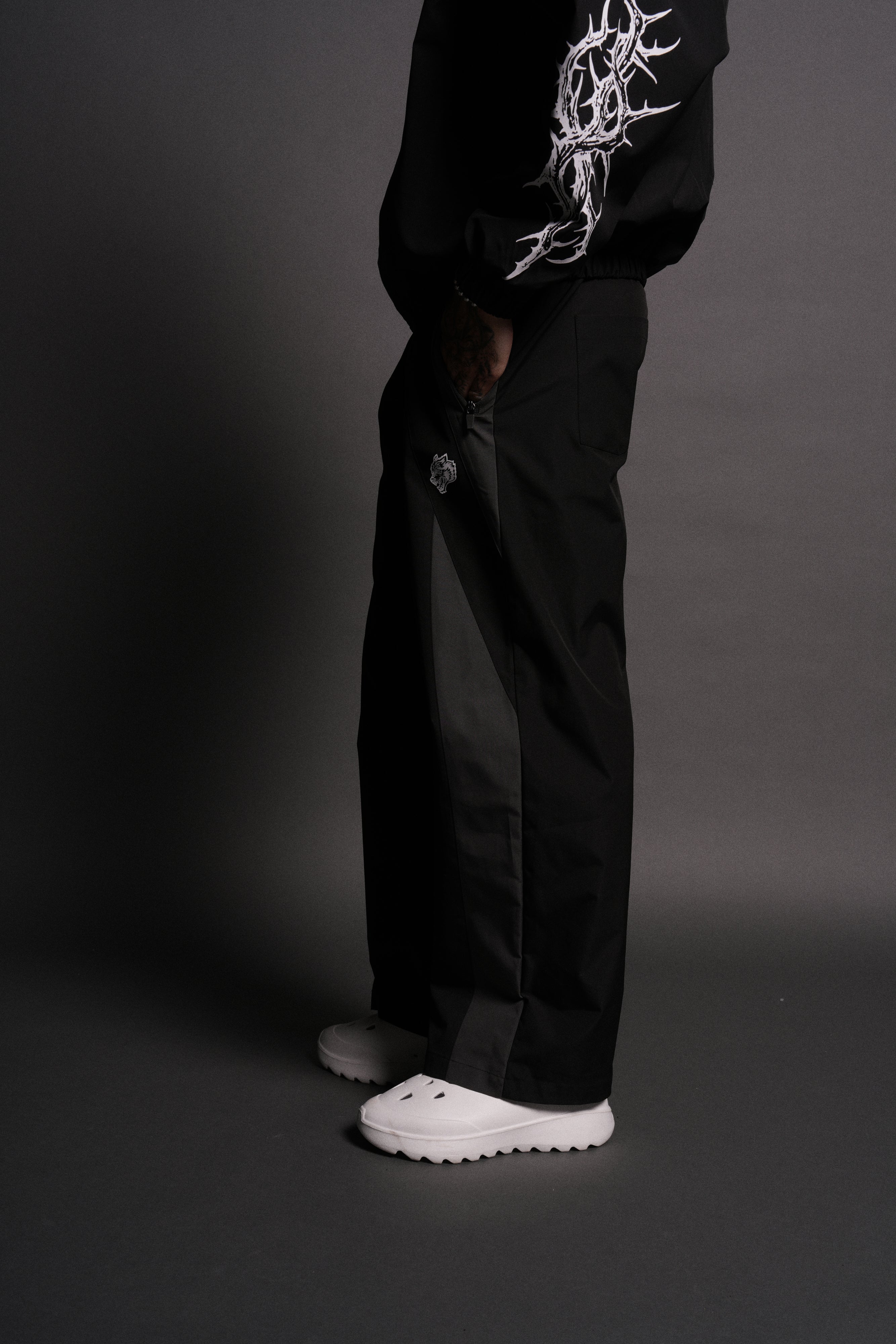 Dual Wolf Brolic Unisex Track Pants in Black/Wolf Gray
