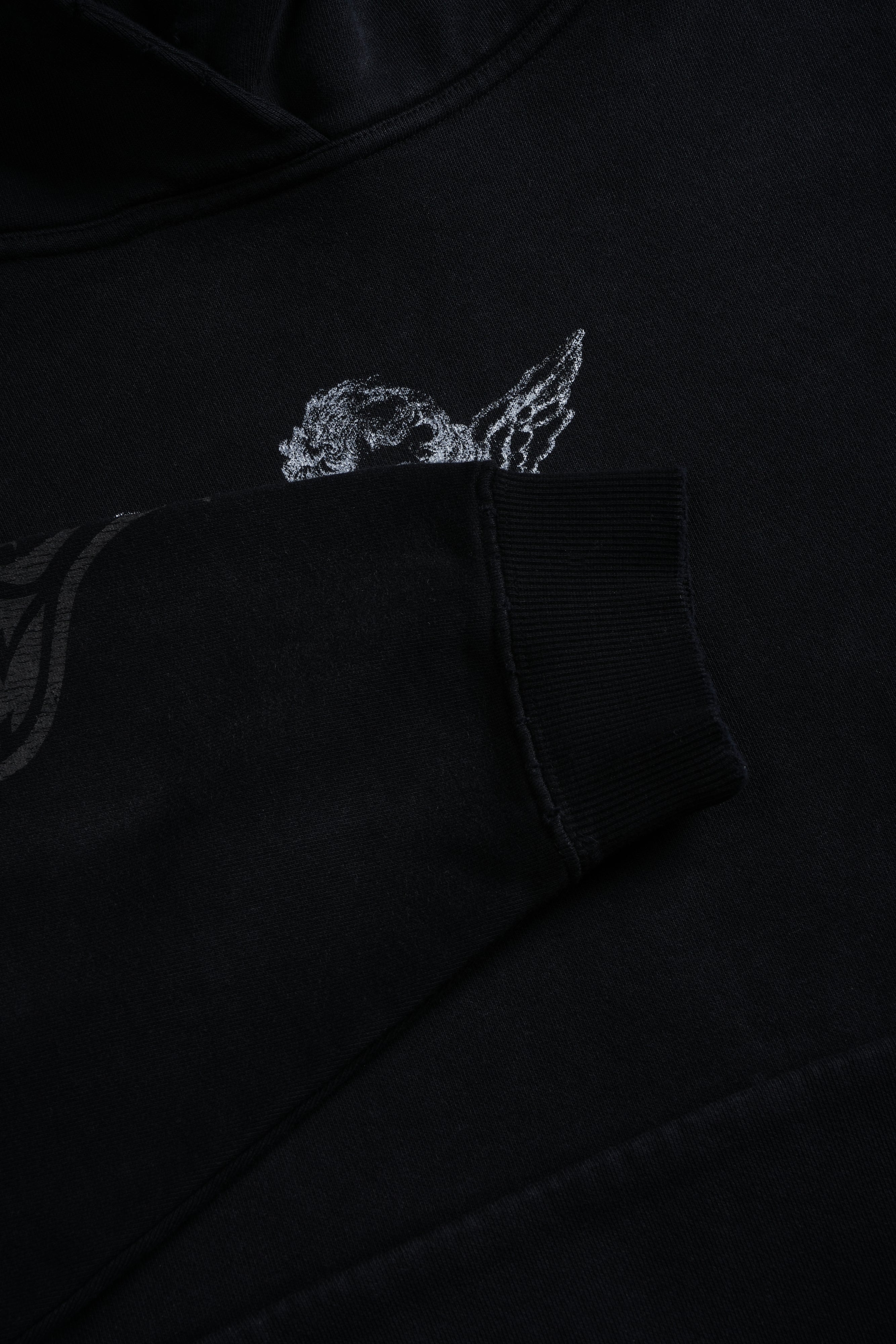 Shielded Heart Destroyed Grunge "Gage Box Cut" Hoodie in Black Drift Wash