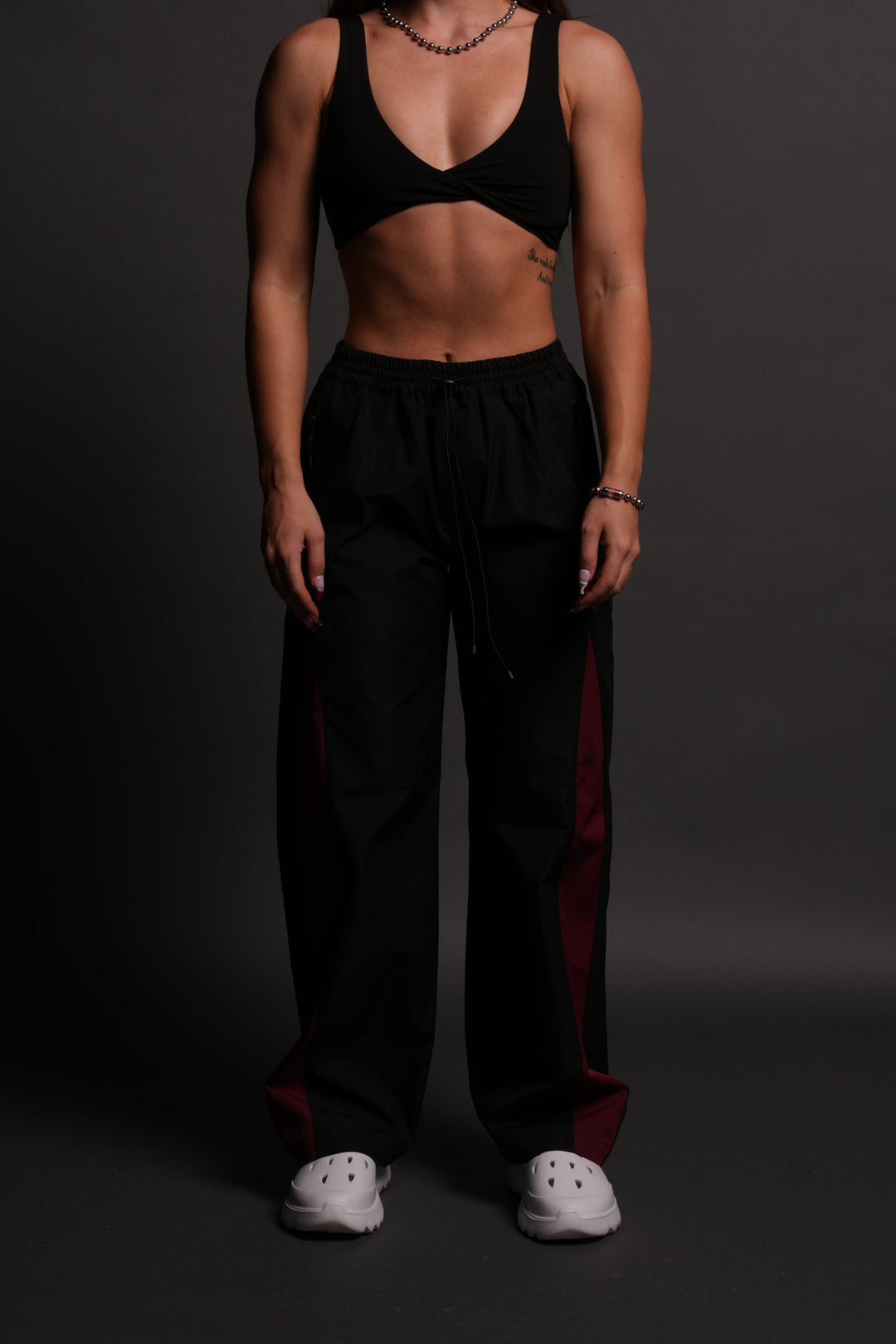 Dual Wolf Chopper She Brolic Track Pants in Black/Oxblood