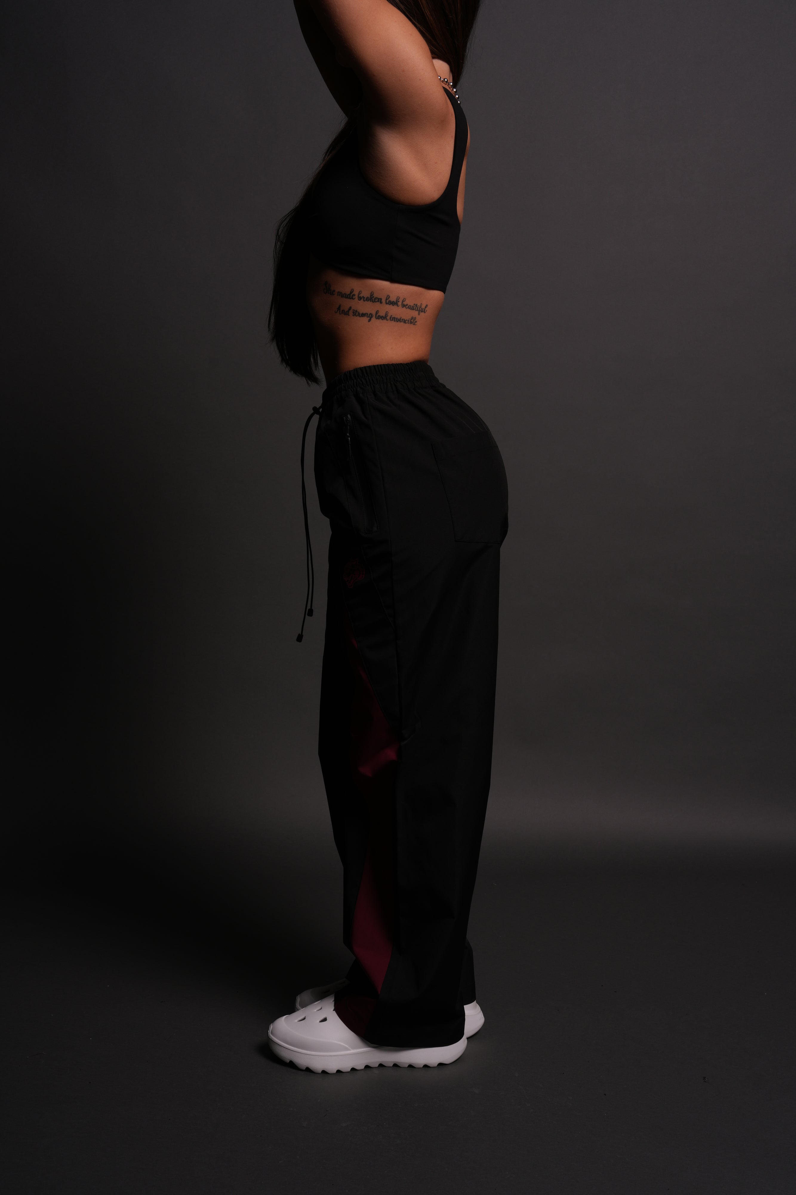 Dual Wolf Chopper She Brolic Track Pants in Black/Oxblood