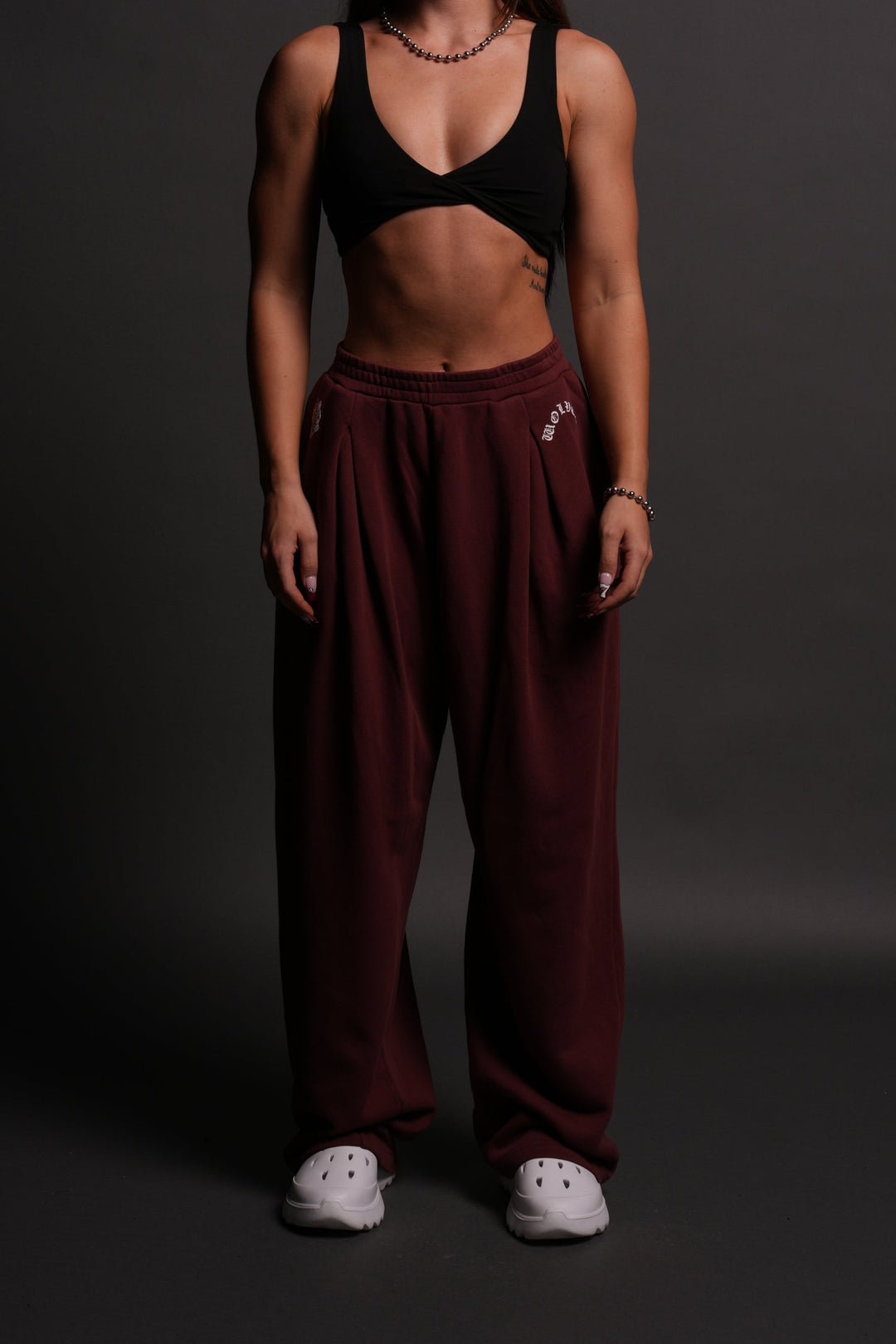 Chopper Wolf "Yara" Pleated Sweat Pants in Oxblood