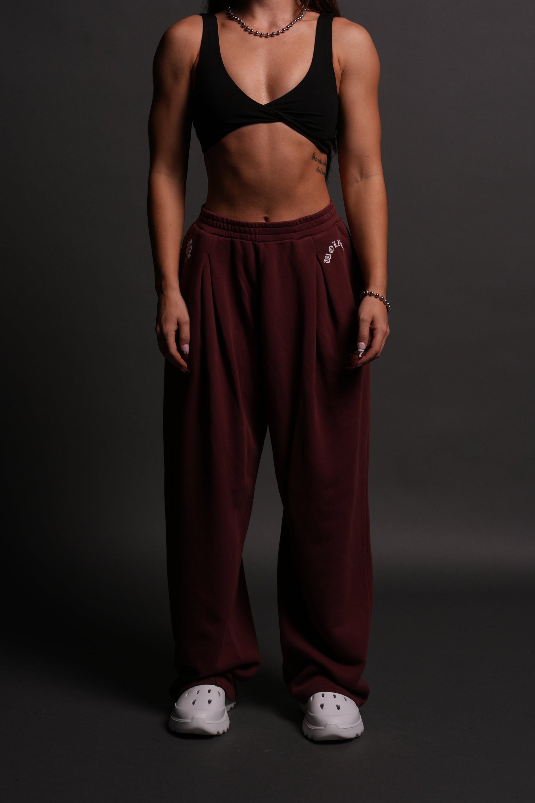 Chopper Wolf "Yara" Pleated Sweat Pants in Oxblood