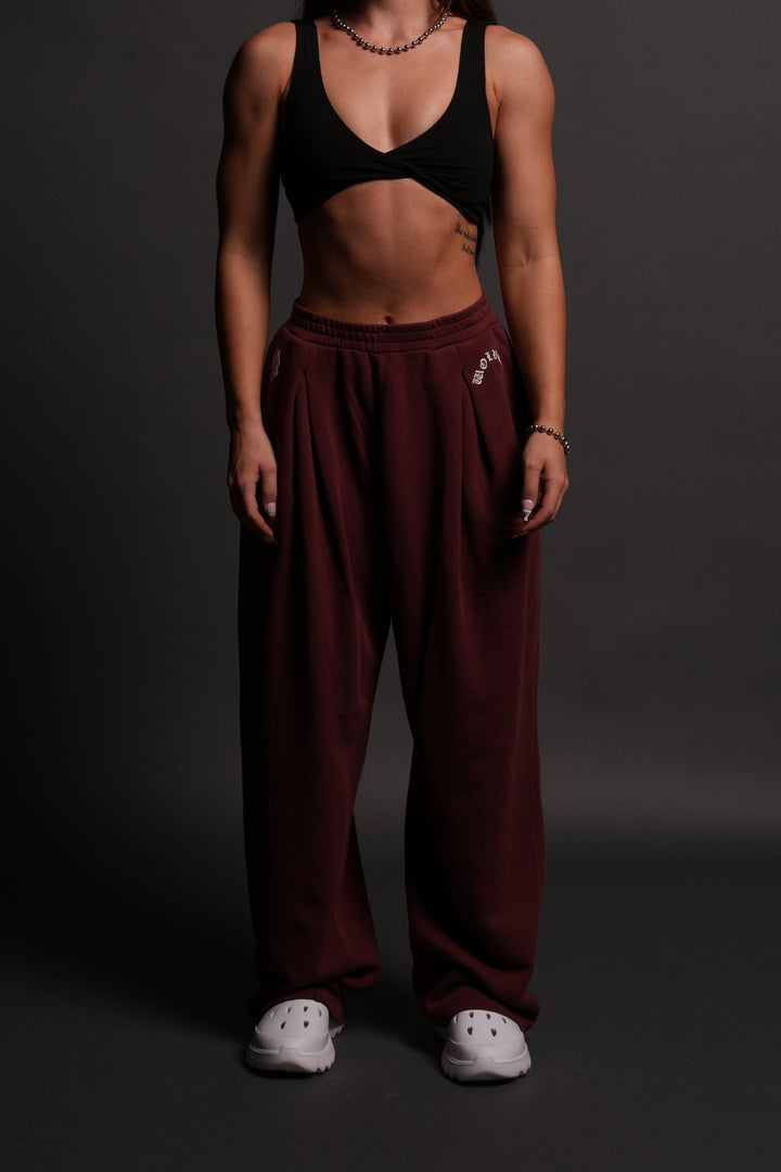 Chopper Wolf "Yara" Pleated Sweat Pants in Oxblood