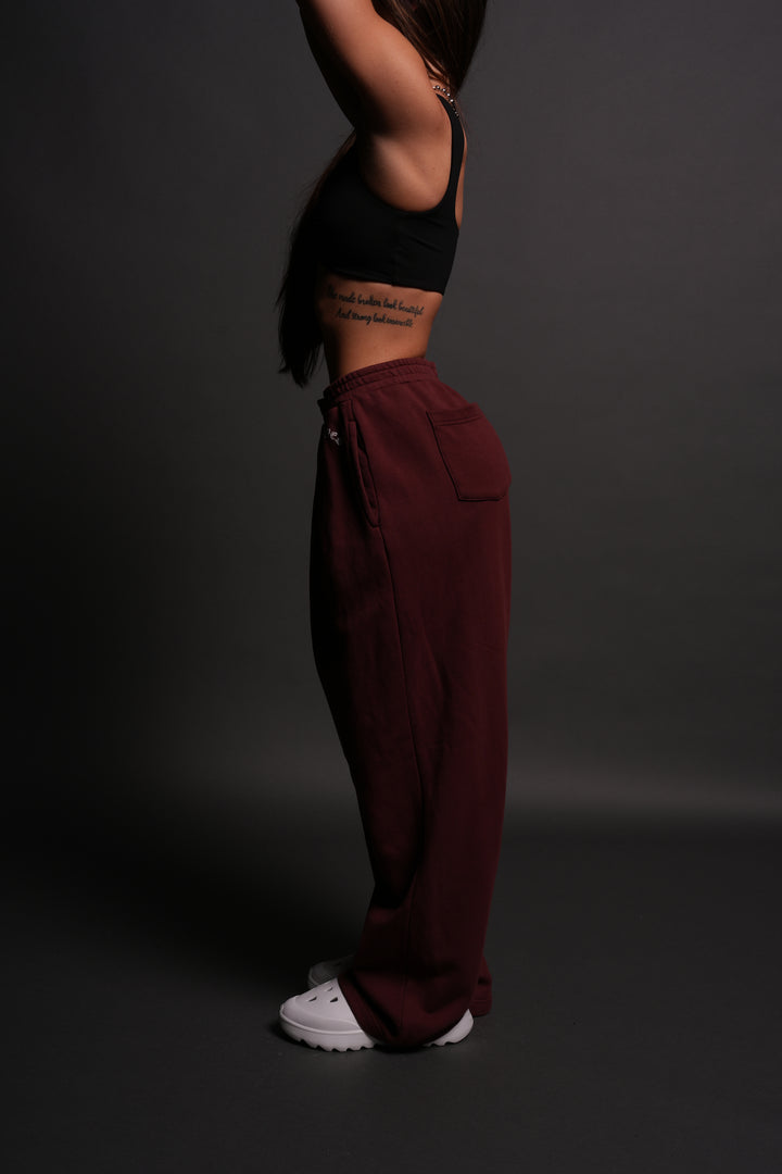 Chopper Wolf "Yara" Pleated Sweat Pants in Oxblood