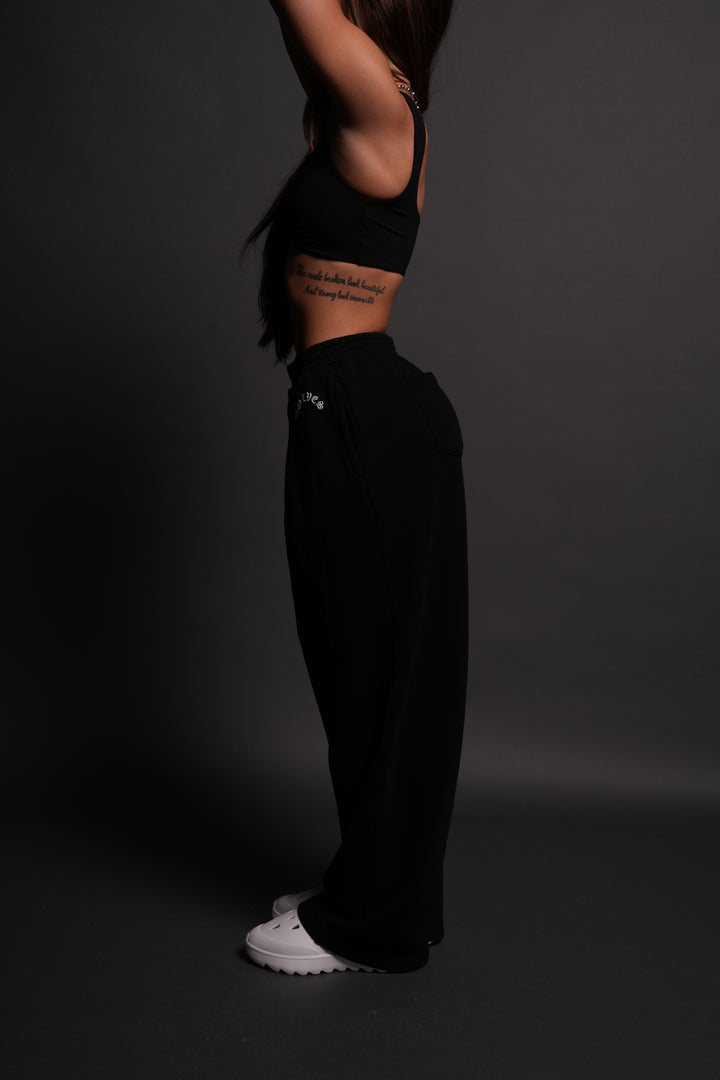 Chopper Wolf "Yara" Pleated Sweat Pants in Black