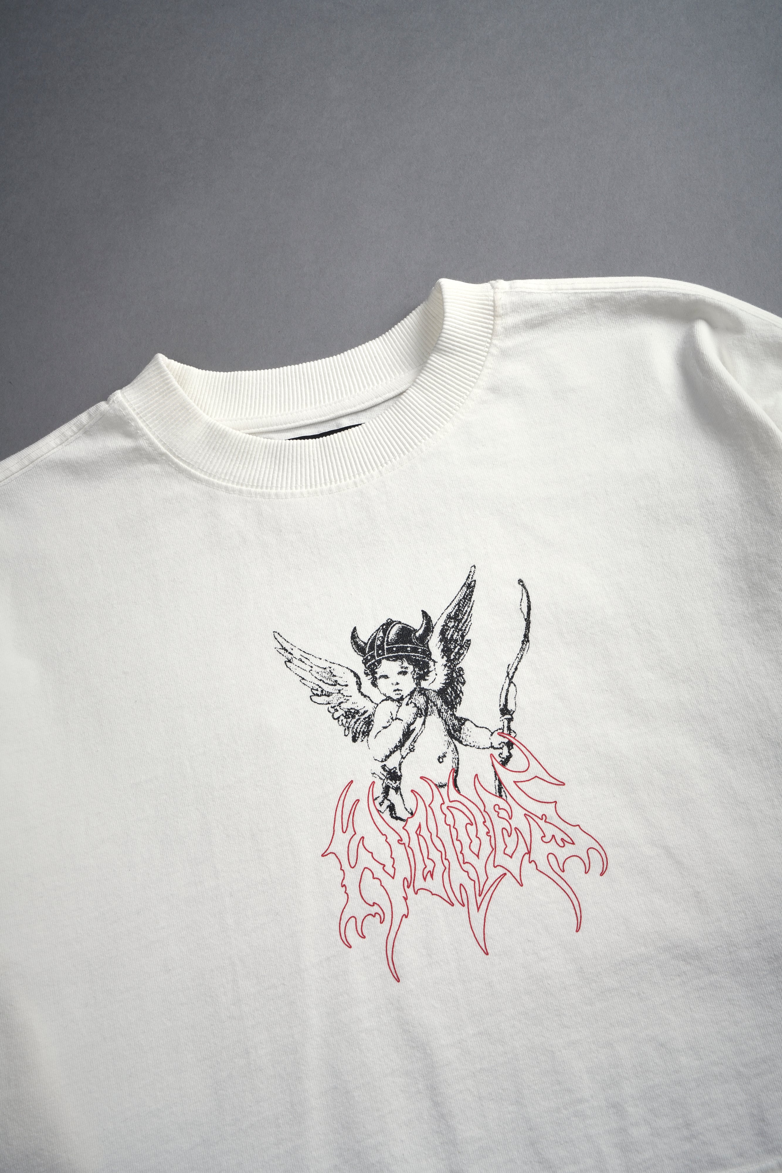 Viking Cherub "Grunge" Oversized (Cropped) Tee in Cream