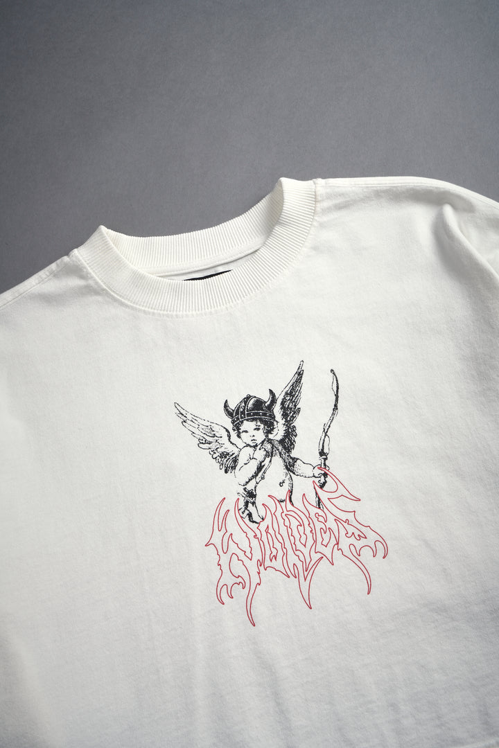 Viking Cherub "Grunge" Oversized (Cropped) Tee in Cream