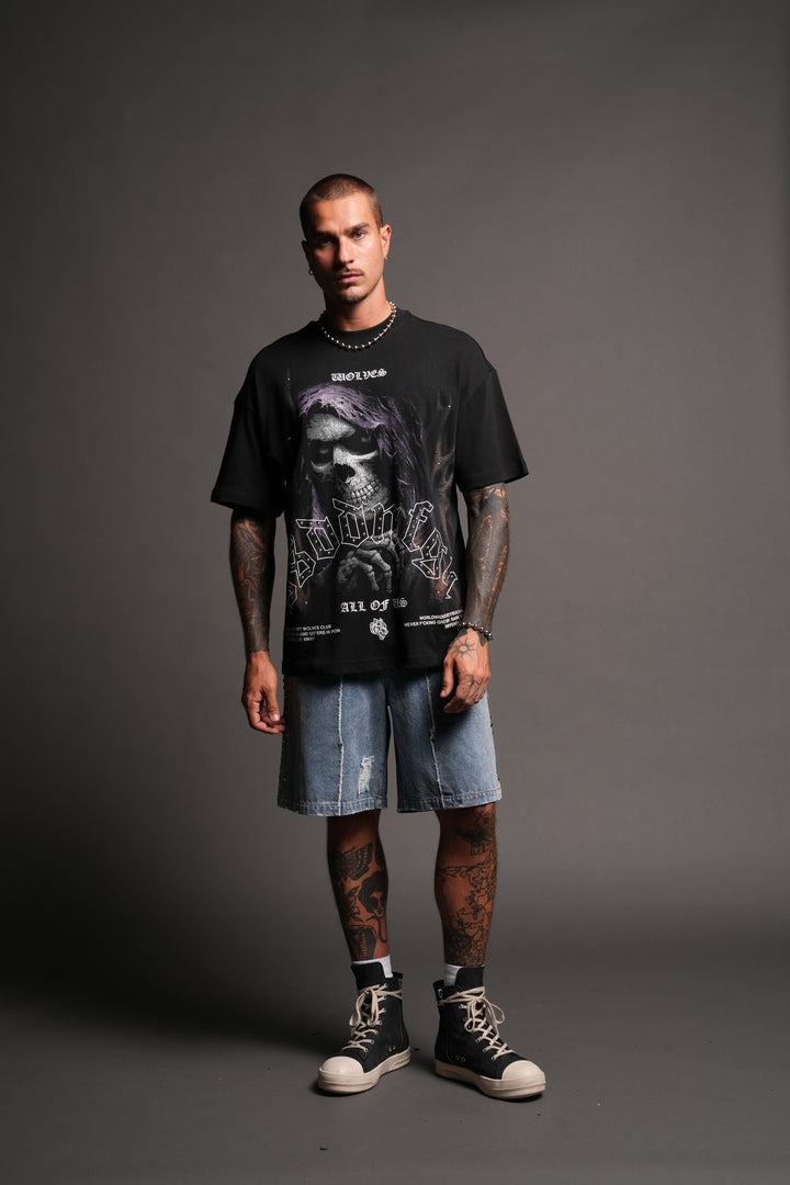Wolves Heritage Distressed Denim Carpenter Shorts In Light Wash