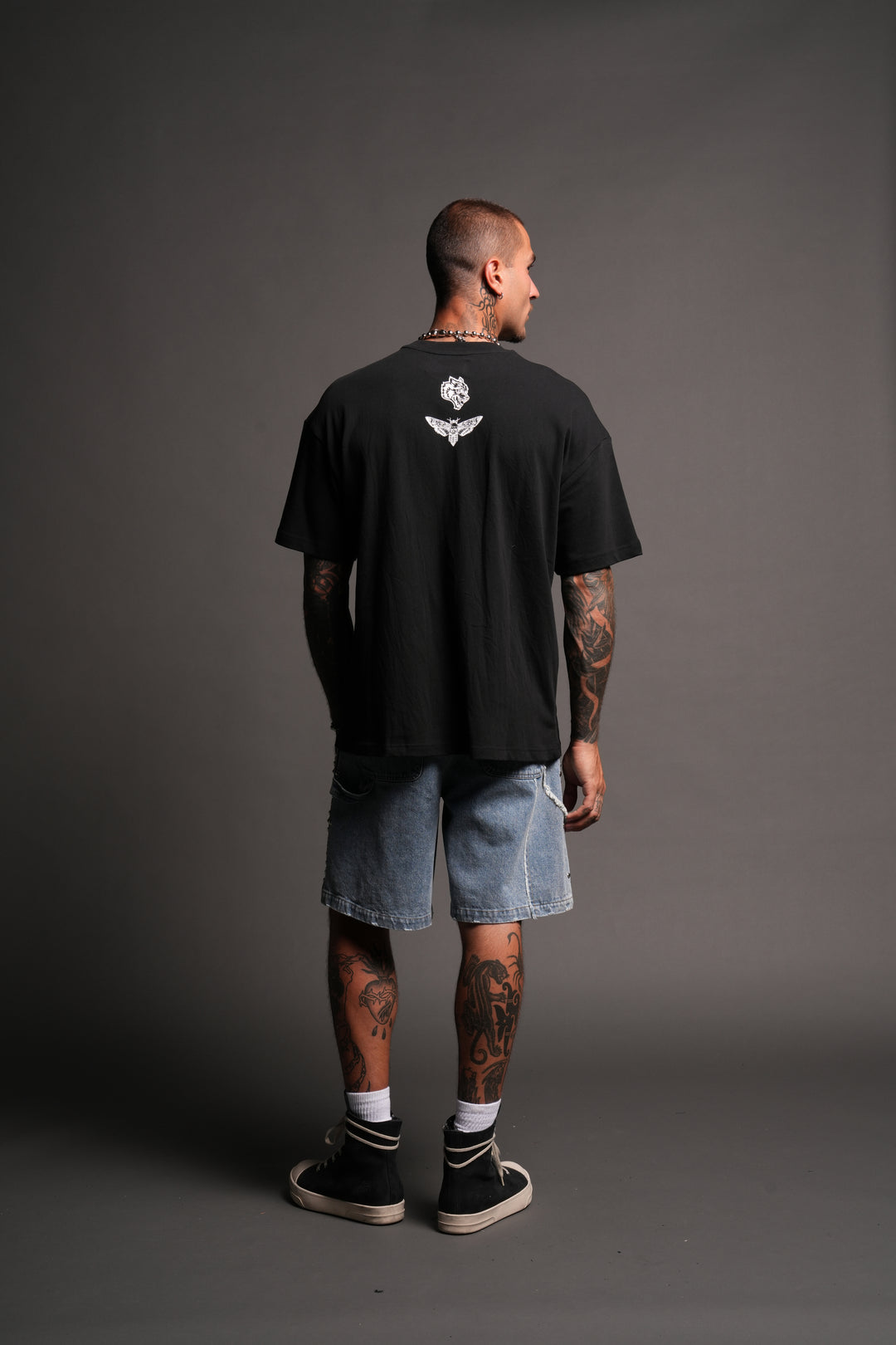 Wolves Heritage Distressed Denim Carpenter Shorts In Light Wash
