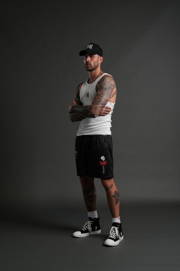 Eye Of The Beast Mesh Shorts in Black