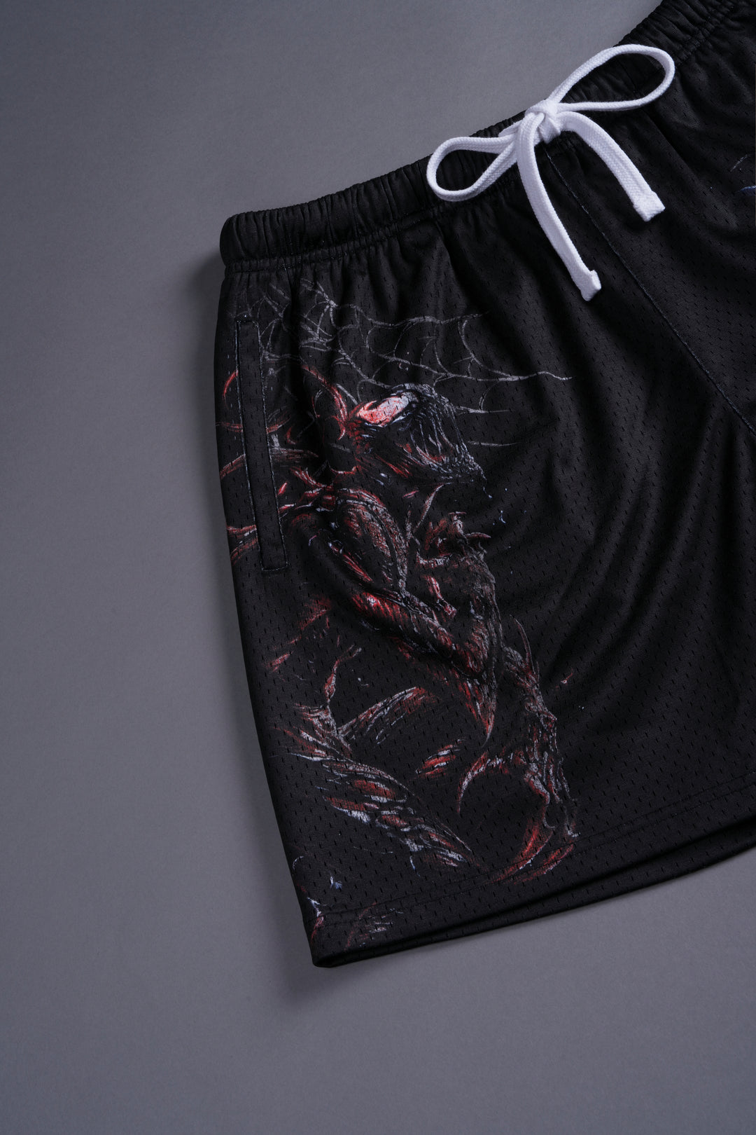 Web Of Carnage Mesh Shorts in Black