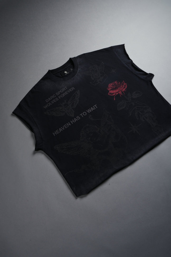 Sacred Flash Grunge Cut-Off Tee in Black Drift Wash