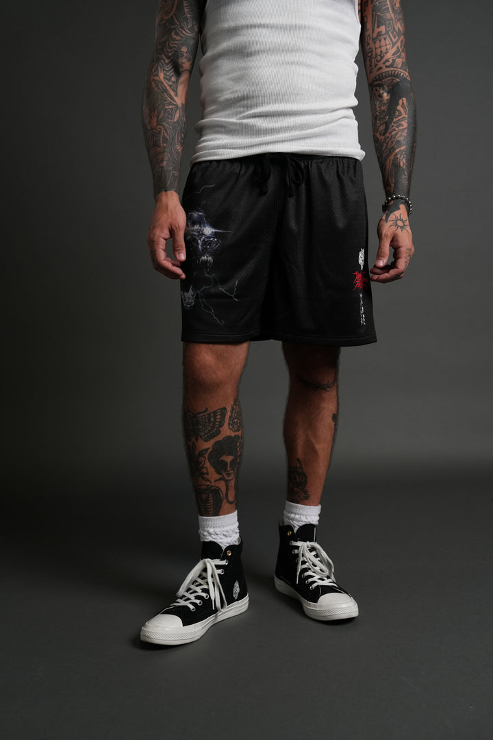 Eye Of The Beast Mesh Shorts in Black