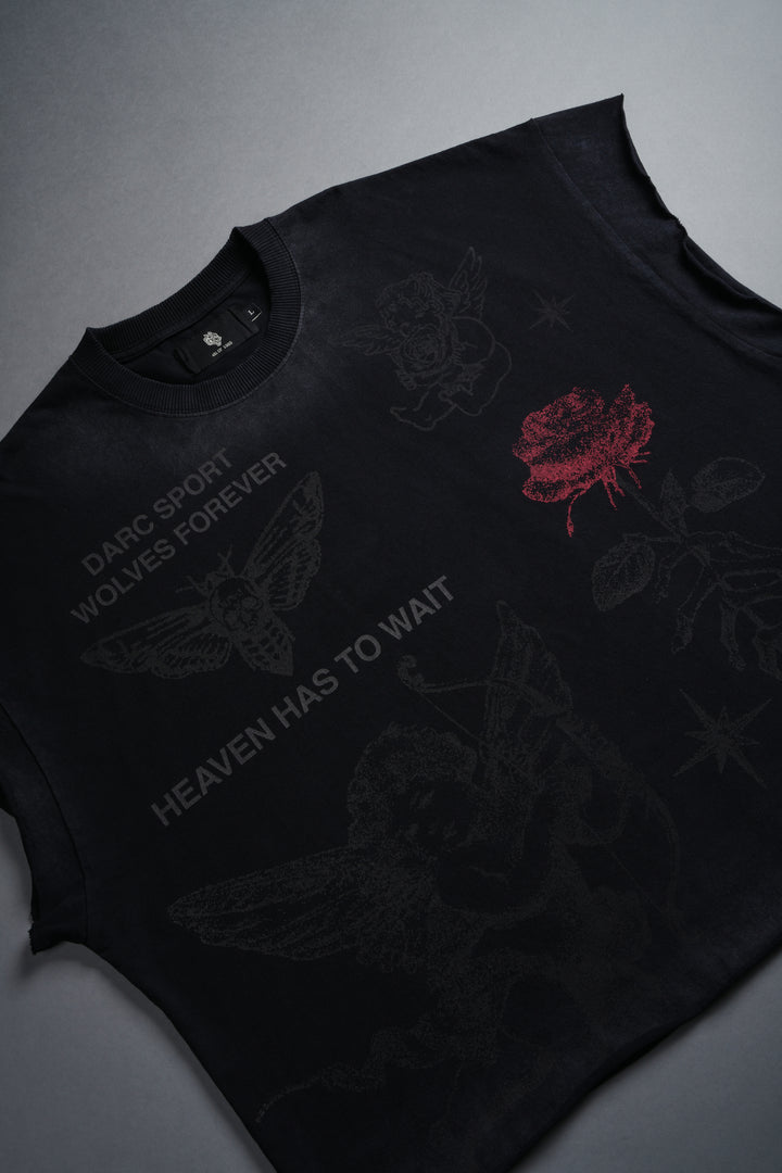 Sacred Flash Grunge Cut-Off Tee in Black Drift Wash