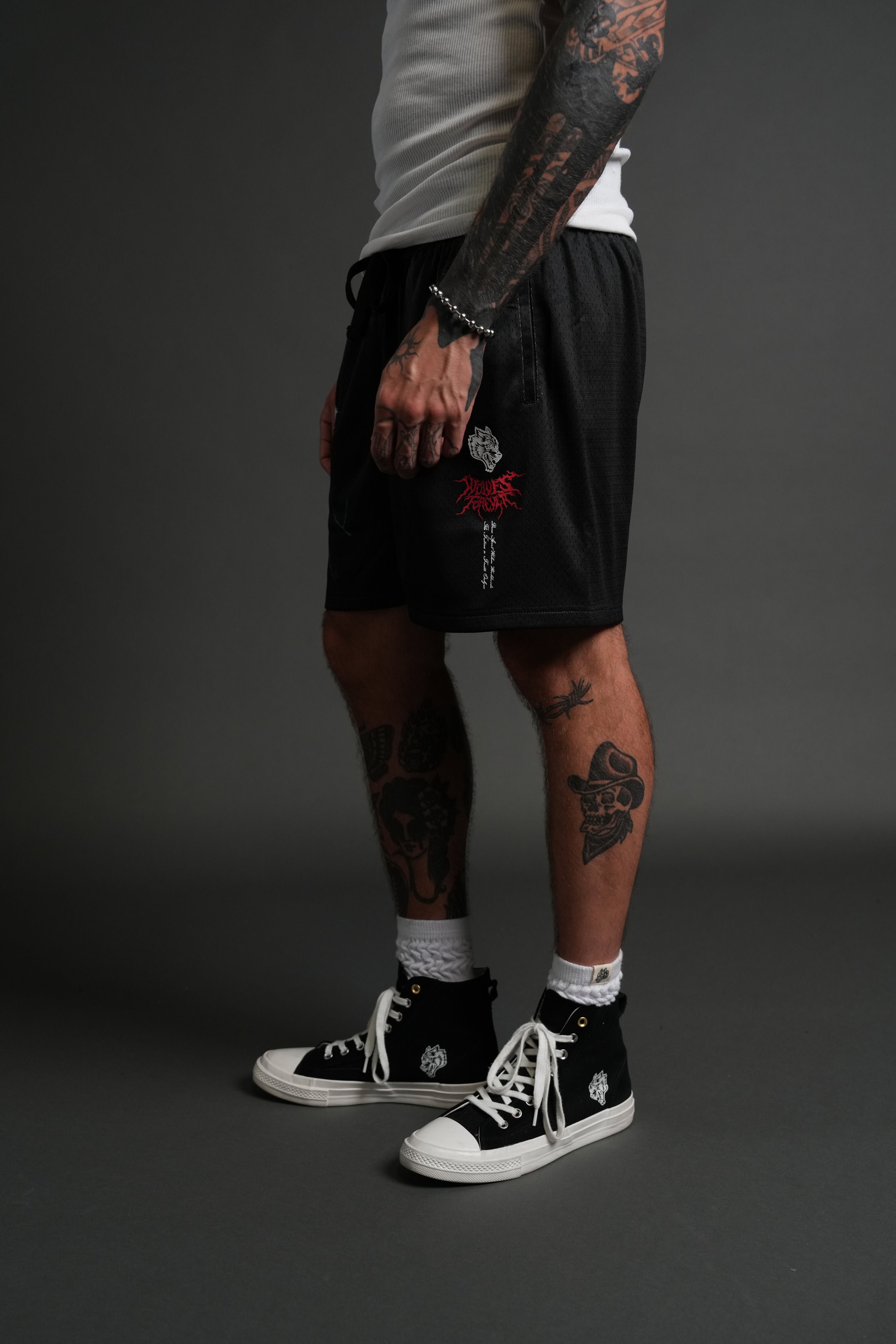 Eye Of The Beast Mesh Shorts in Black