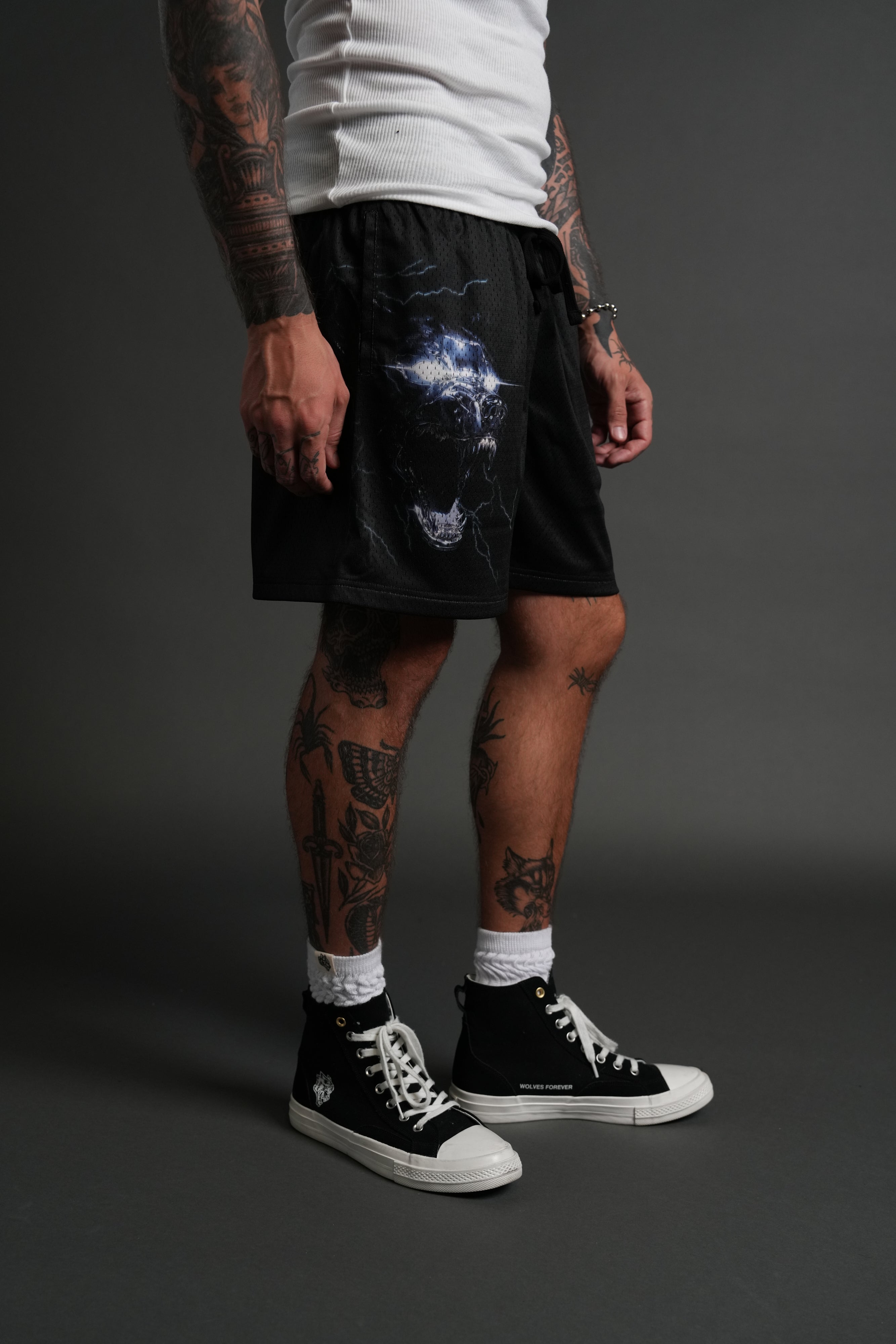 Eye Of The Beast Mesh Shorts in Black