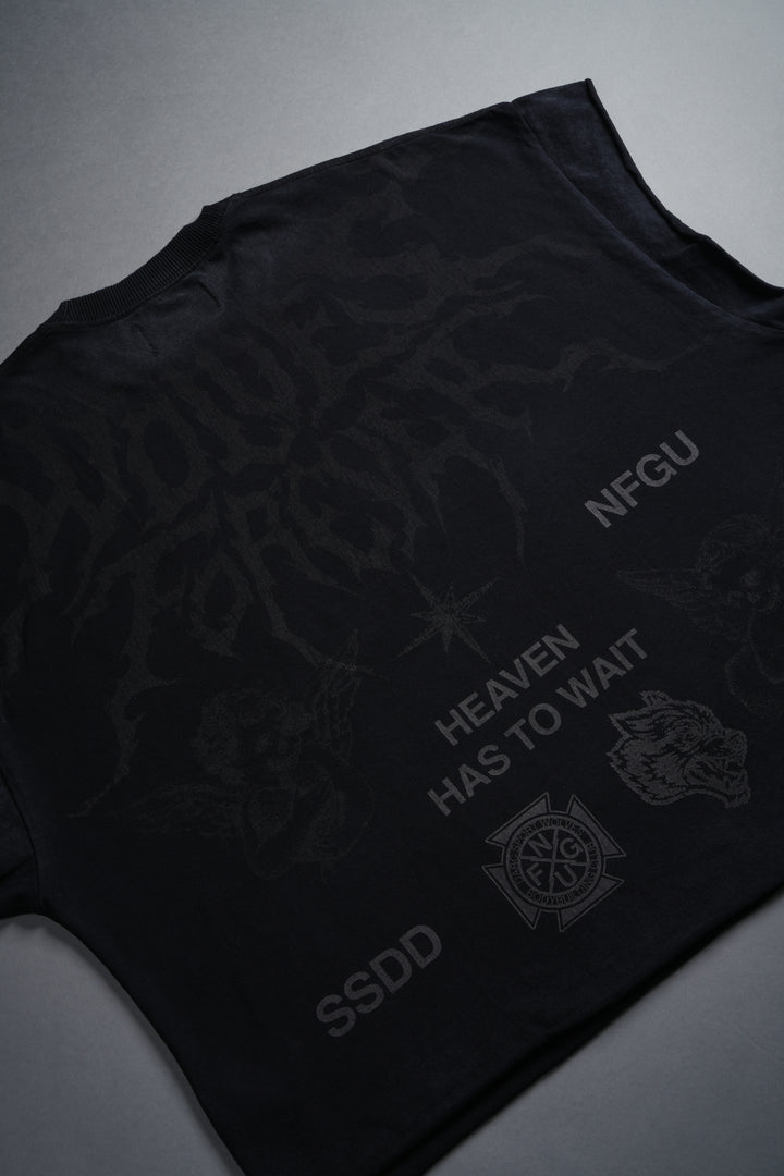 Sacred Flash Grunge Cut-Off Tee in Black Drift Wash