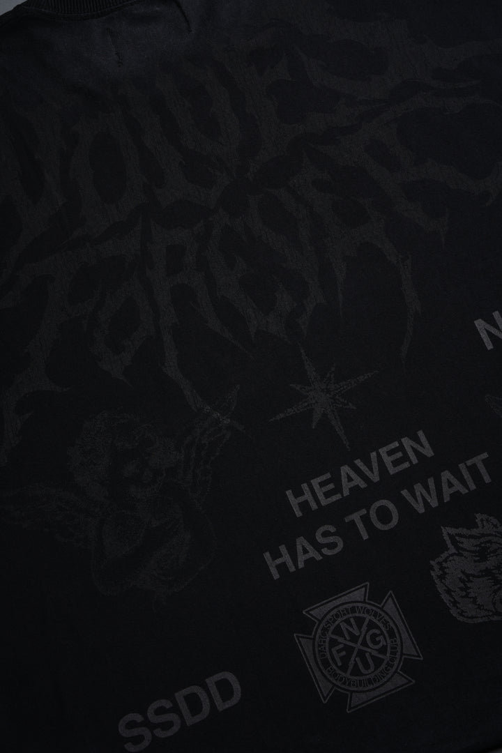 Sacred Flash Grunge Cut-Off Tee in Black Drift Wash