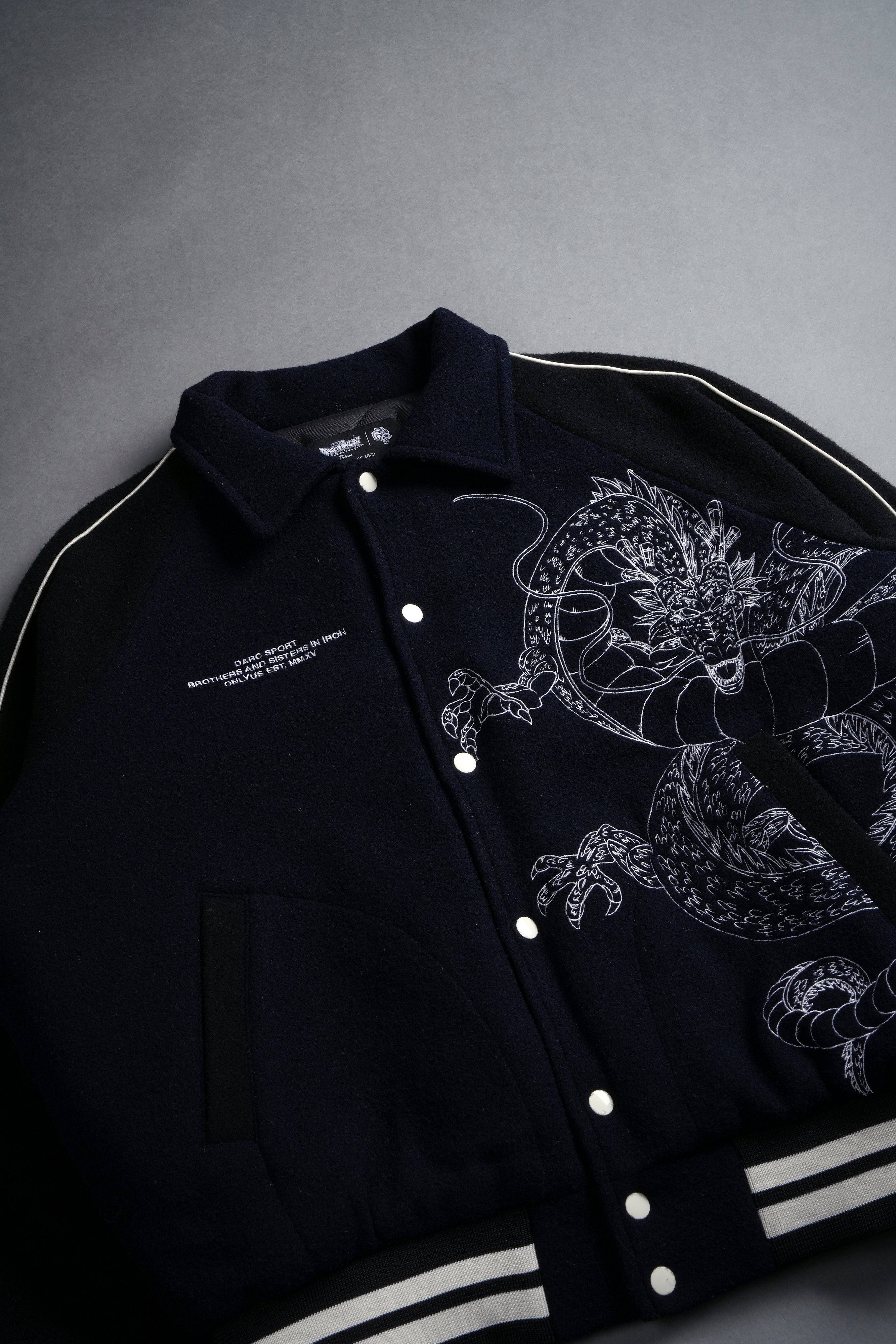 Our Wish V2 Letterman Jacket in Navy/Black