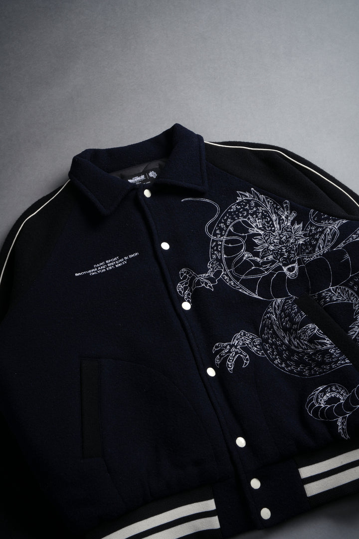 Our Wish V2 Letterman Jacket in Navy/Black