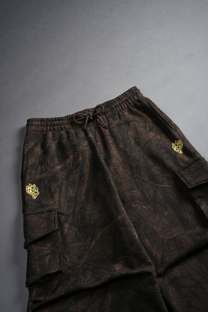 Dual Mia Cargo Sweat Pants in Brown Driftwood Forest Camo