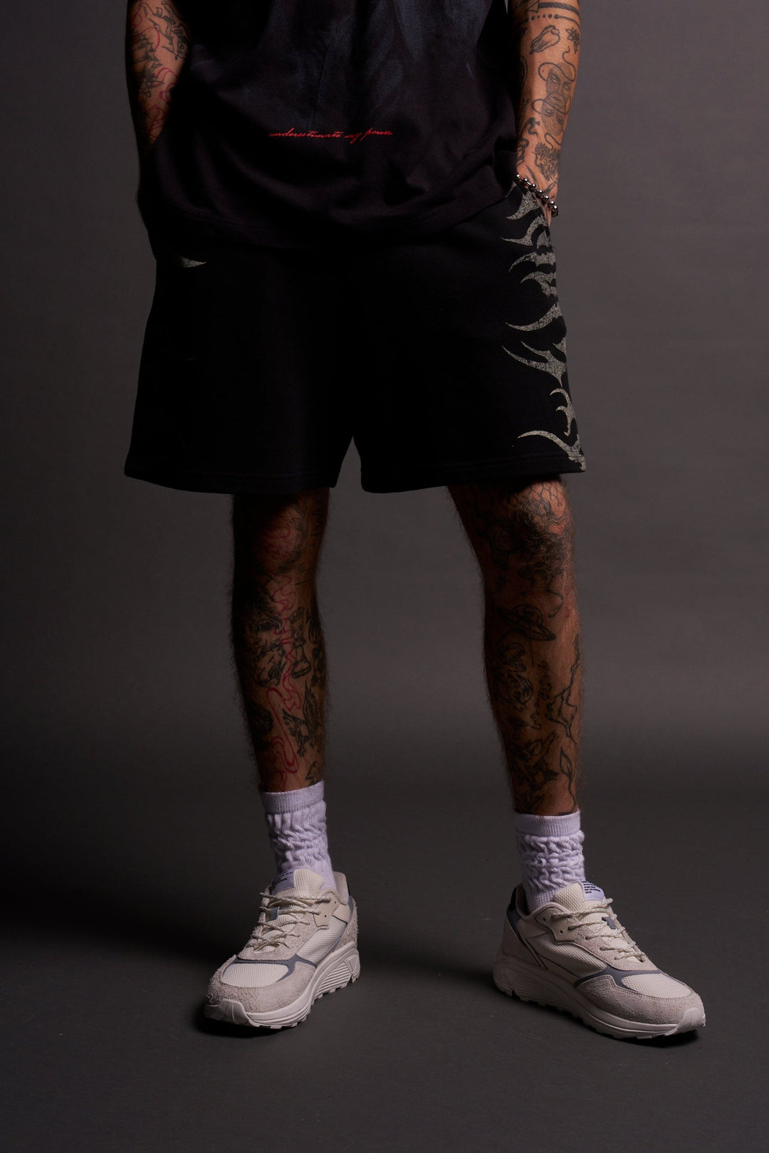 Wolf Iron Oversized Post Lounge Sweat Shorts in Black