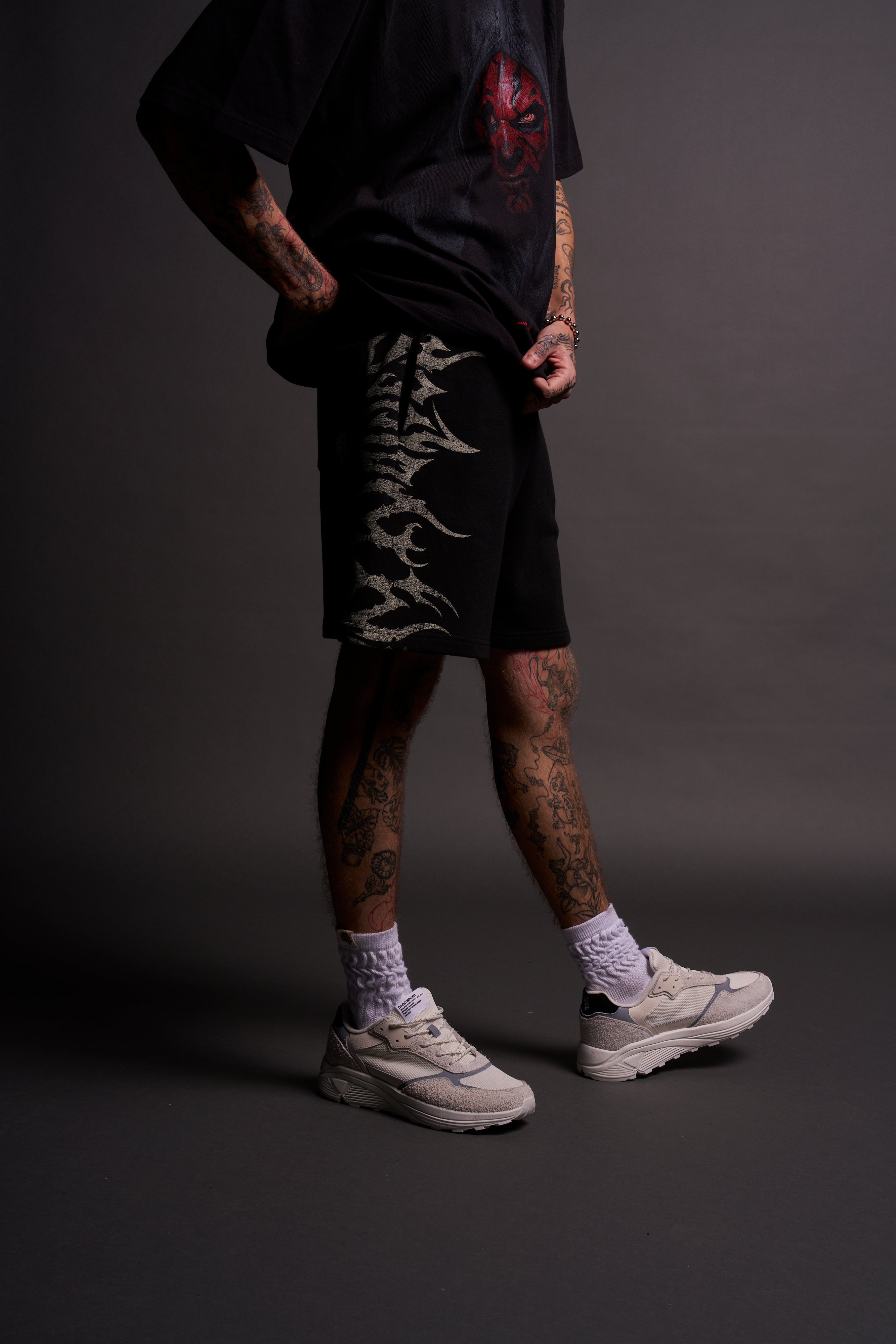 Wolf Iron Oversized Post Lounge Sweat Shorts in Black