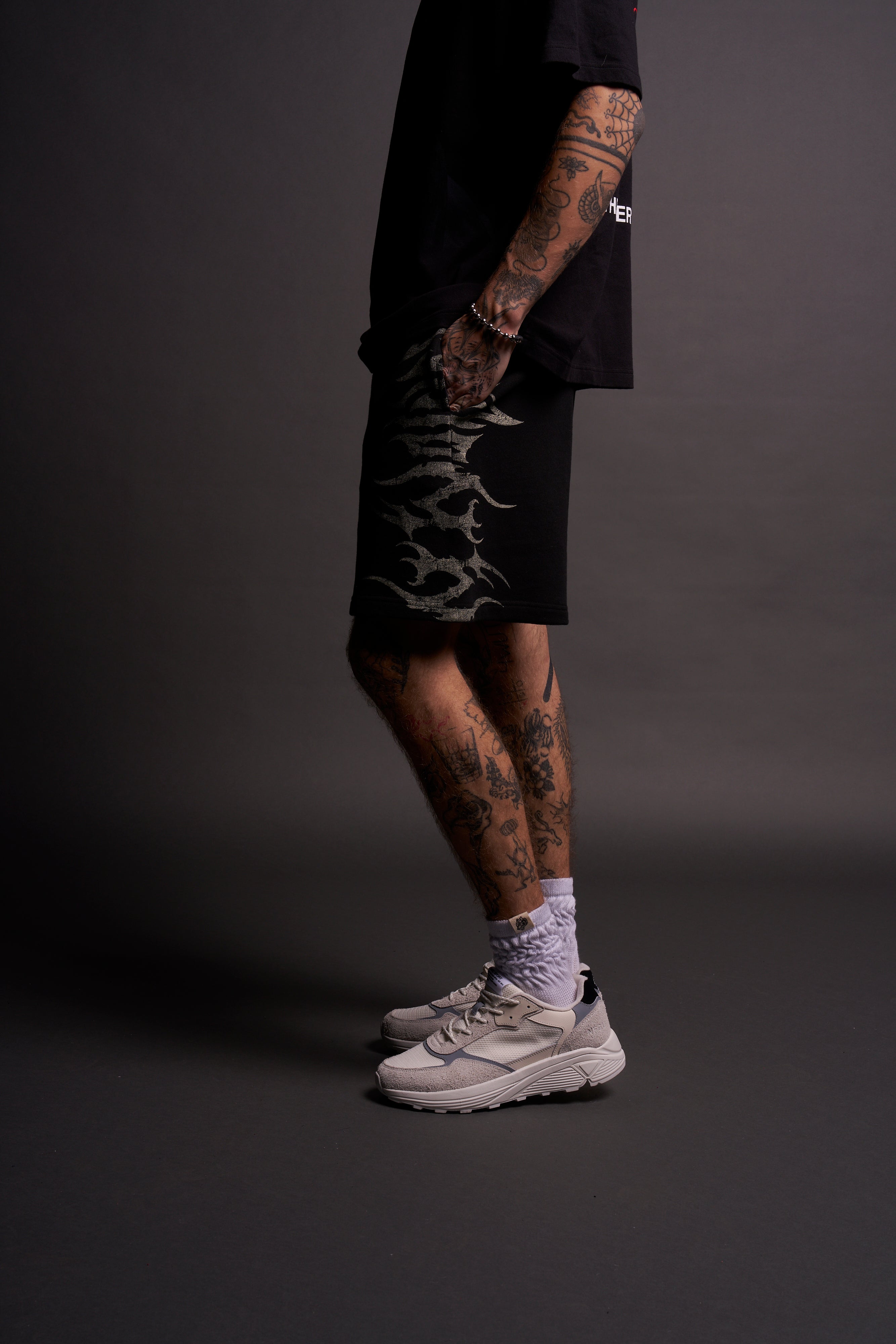 Wolf Iron Oversized Post Lounge Sweat Shorts in Black