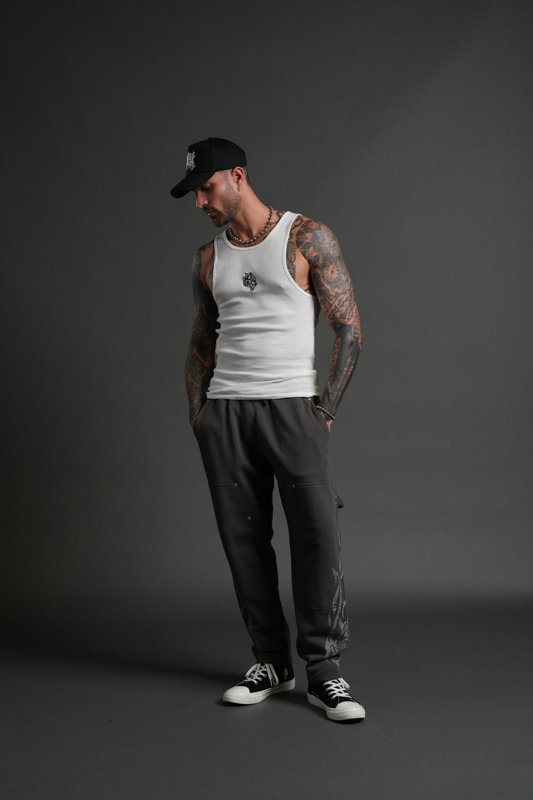 Finite Flame Rivet Fleece Sweat Pants in Wolf Gray