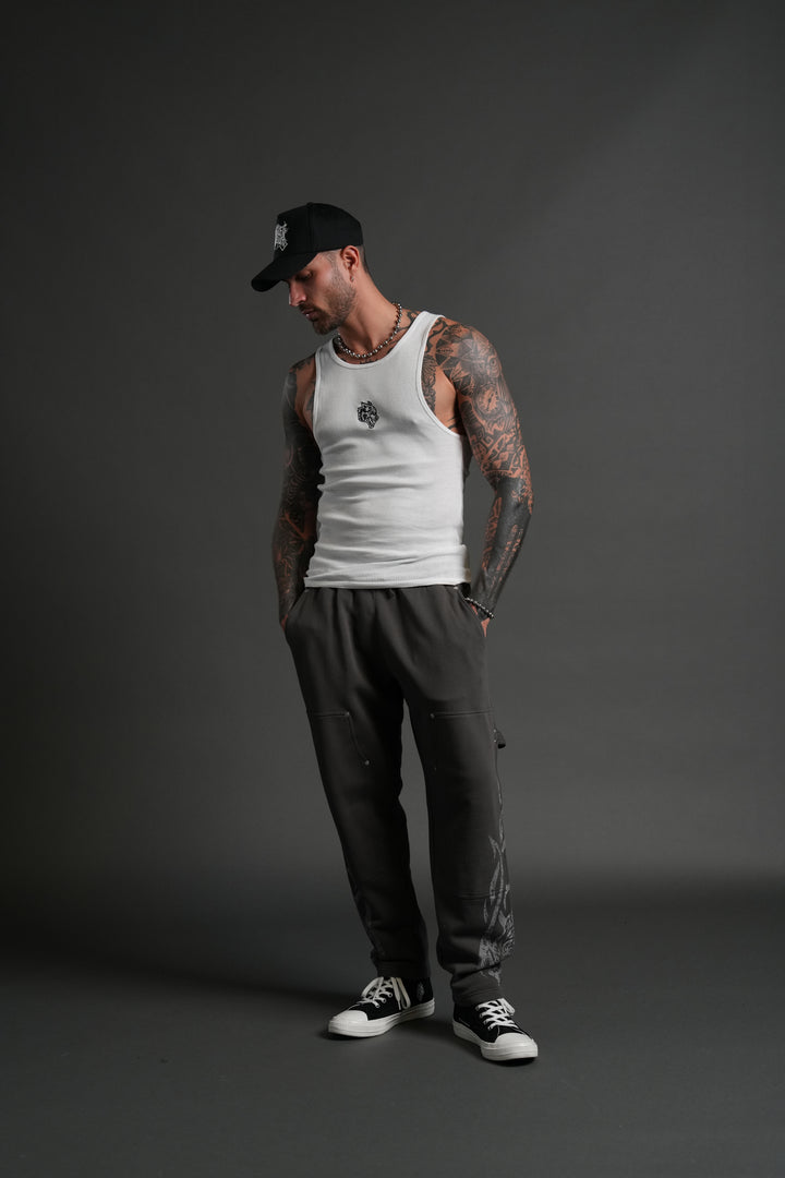 Finite Flame Rivet Fleece Sweat Pants in Wolf Gray