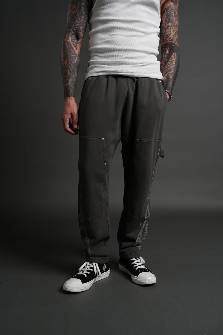 Finite Flame Rivet Fleece Sweat Pants in Wolf Gray