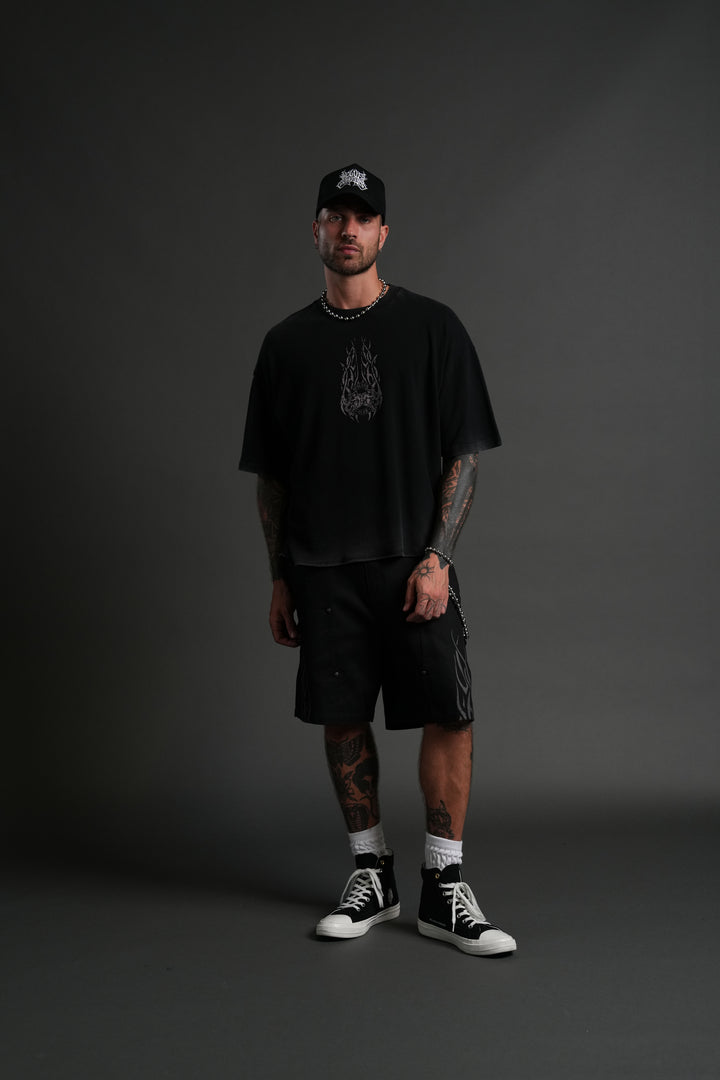 Finite Flame Premium Raw Hem "Box Cut" Unisex Tee in Black