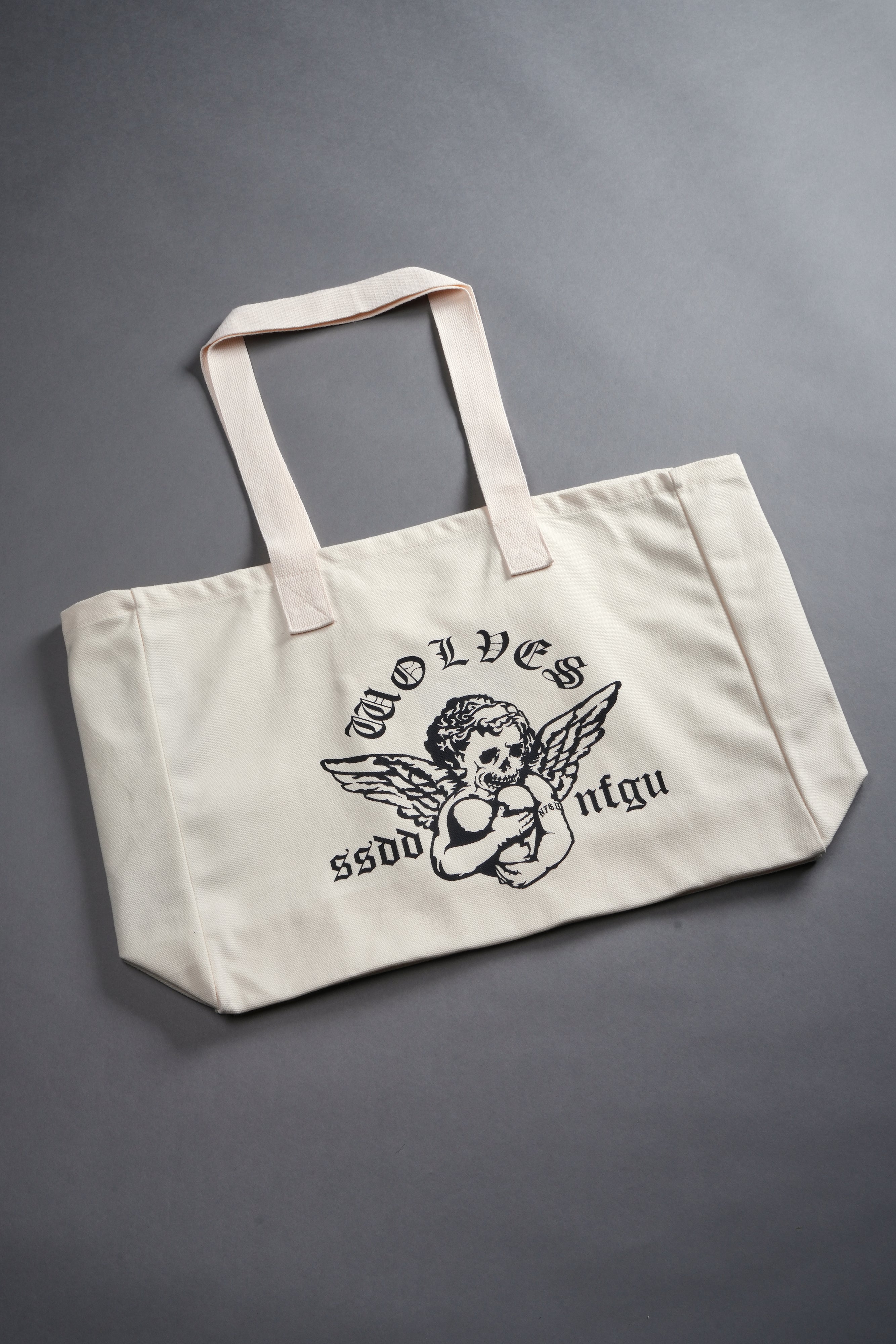 Shielded Heart Canvas Tote Bag in Cream