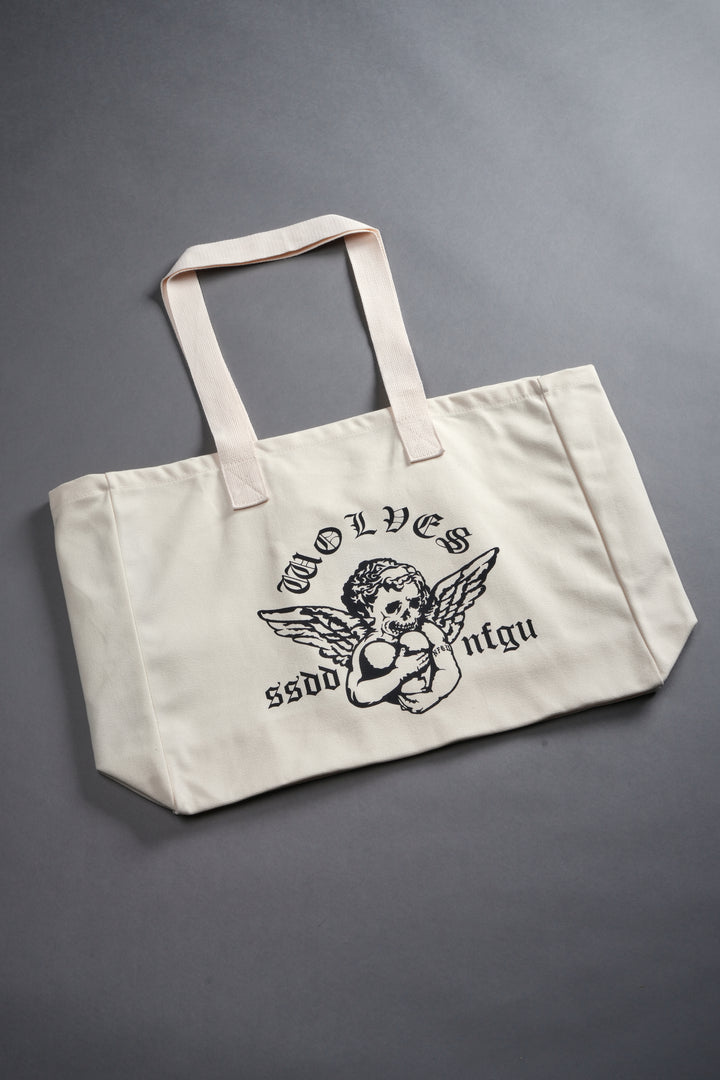 Shielded Heart Canvas Tote Bag in Cream