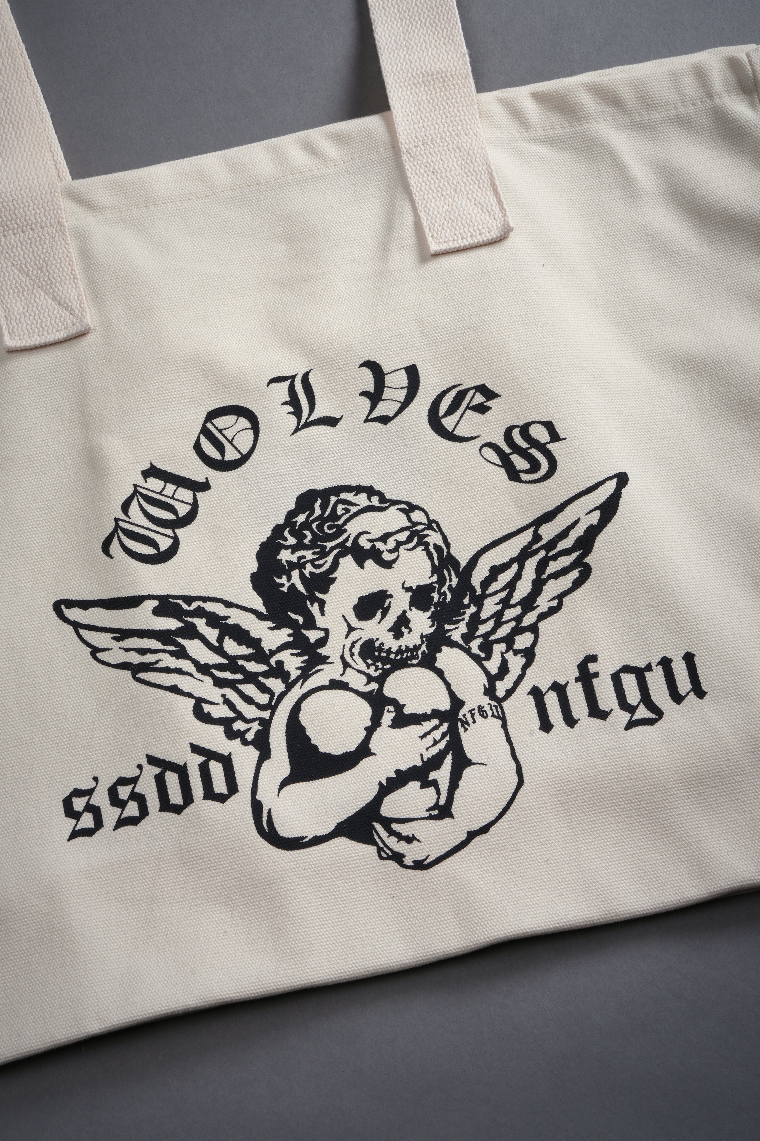 Shielded Heart Canvas Tote Bag in Cream