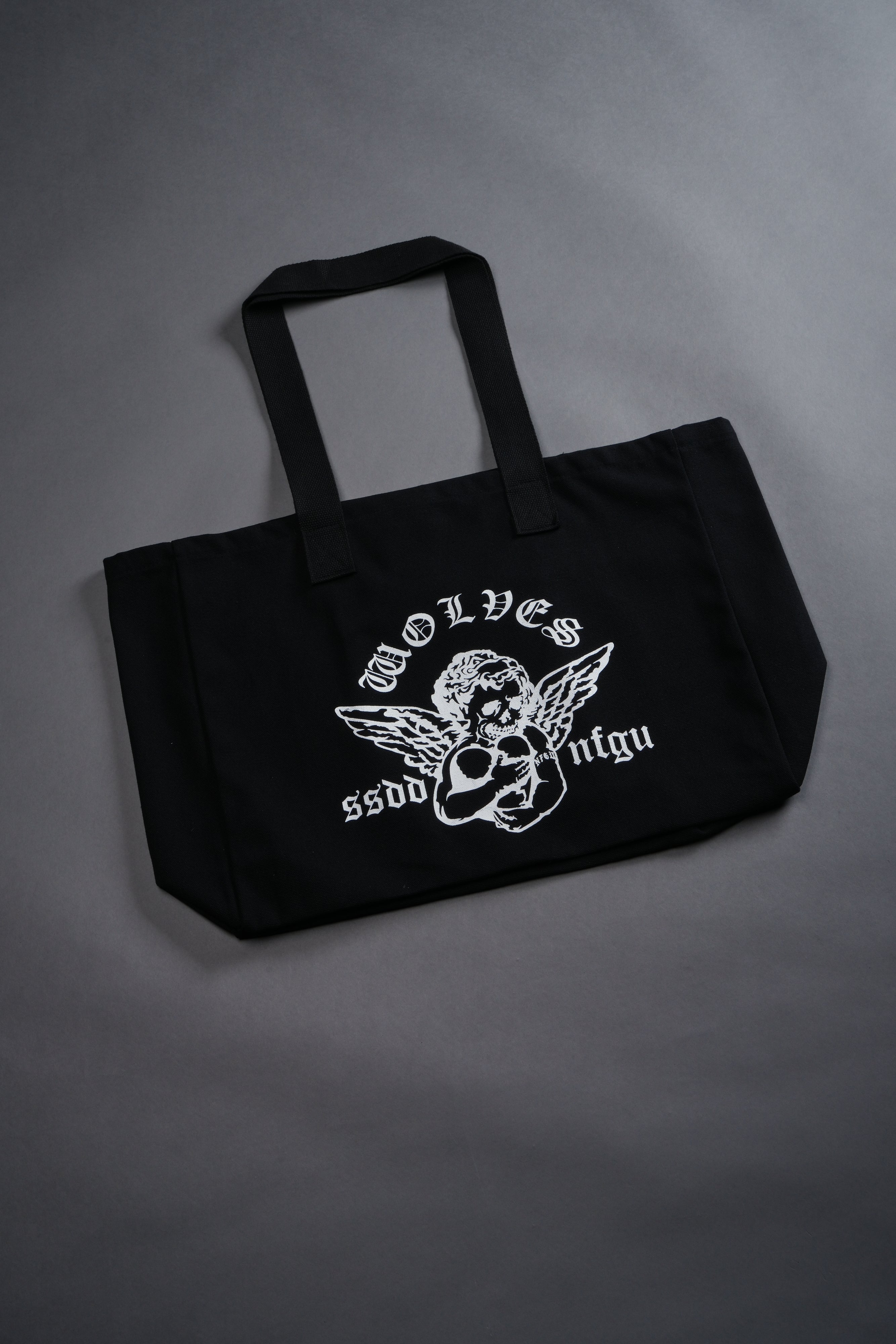 Shielded Heart Canvas Tote Bag in Black
