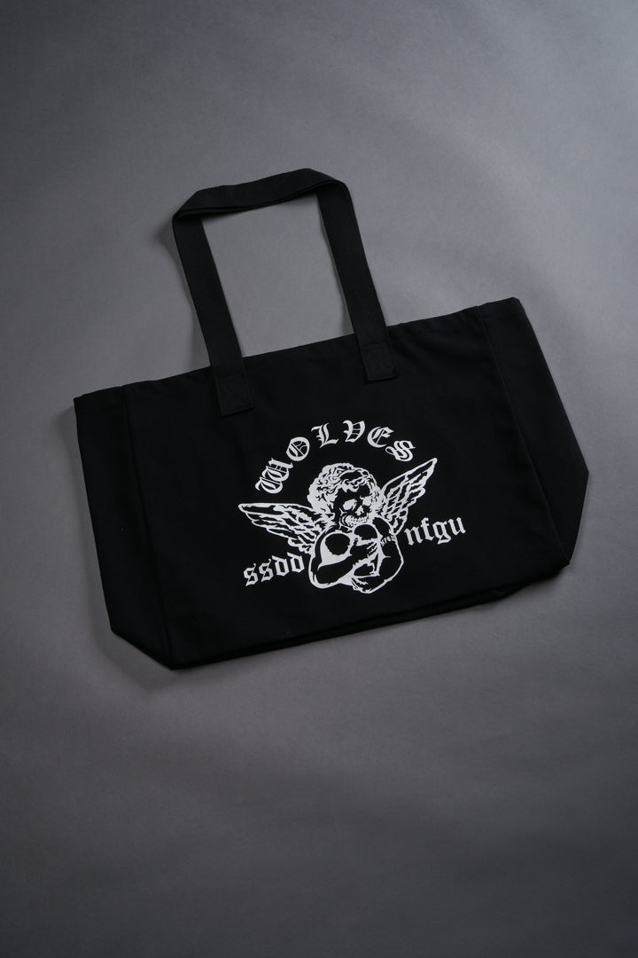 Shielded Heart Canvas Tote Bag in Black