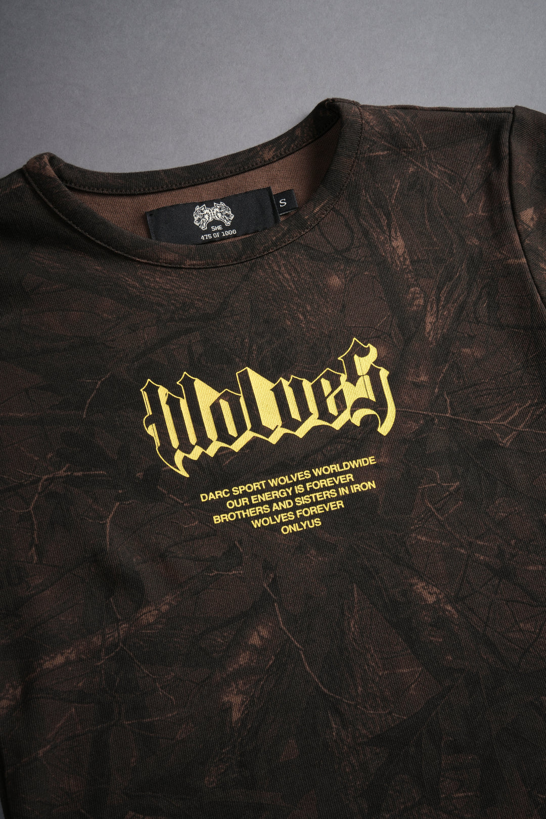 Never Back Down "Baby" Tee in Brown Driftwood Forest Camo