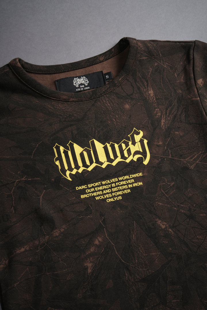 Never Back Down "Baby" Tee in Brown Driftwood Forest Camo