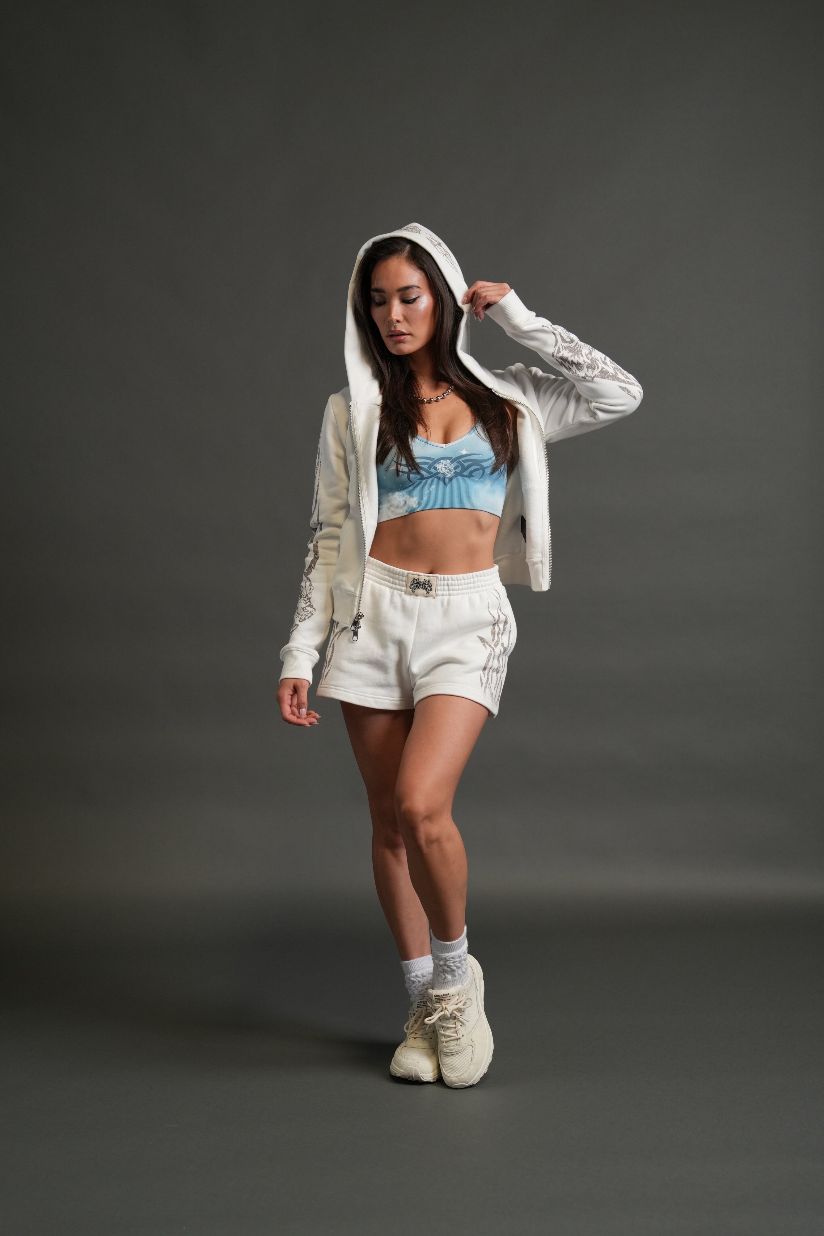 Finite Flame "Iris" Zip Up She Hoodie in Cream